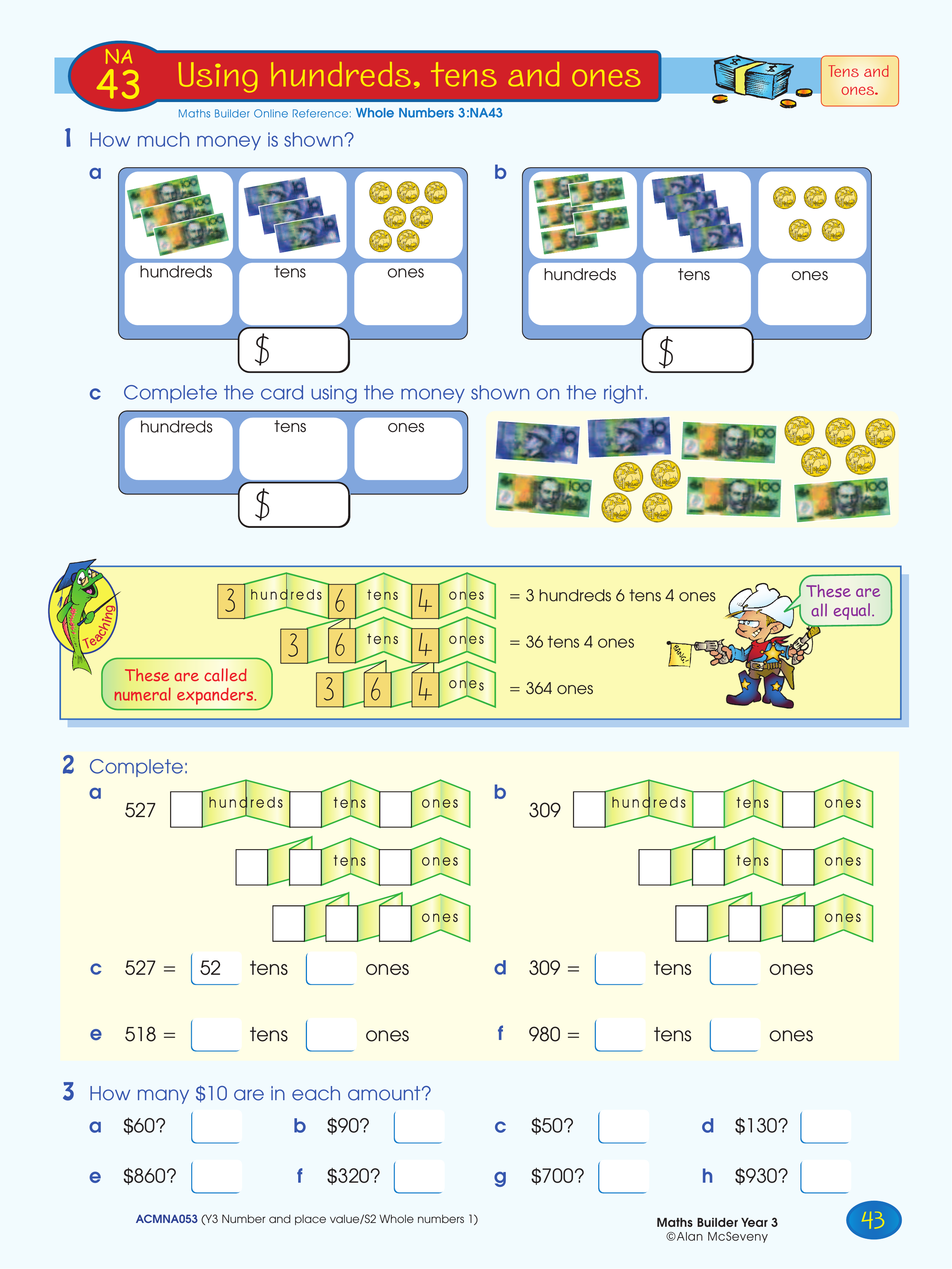 Using hundreds, tens and ones — worksheet preview