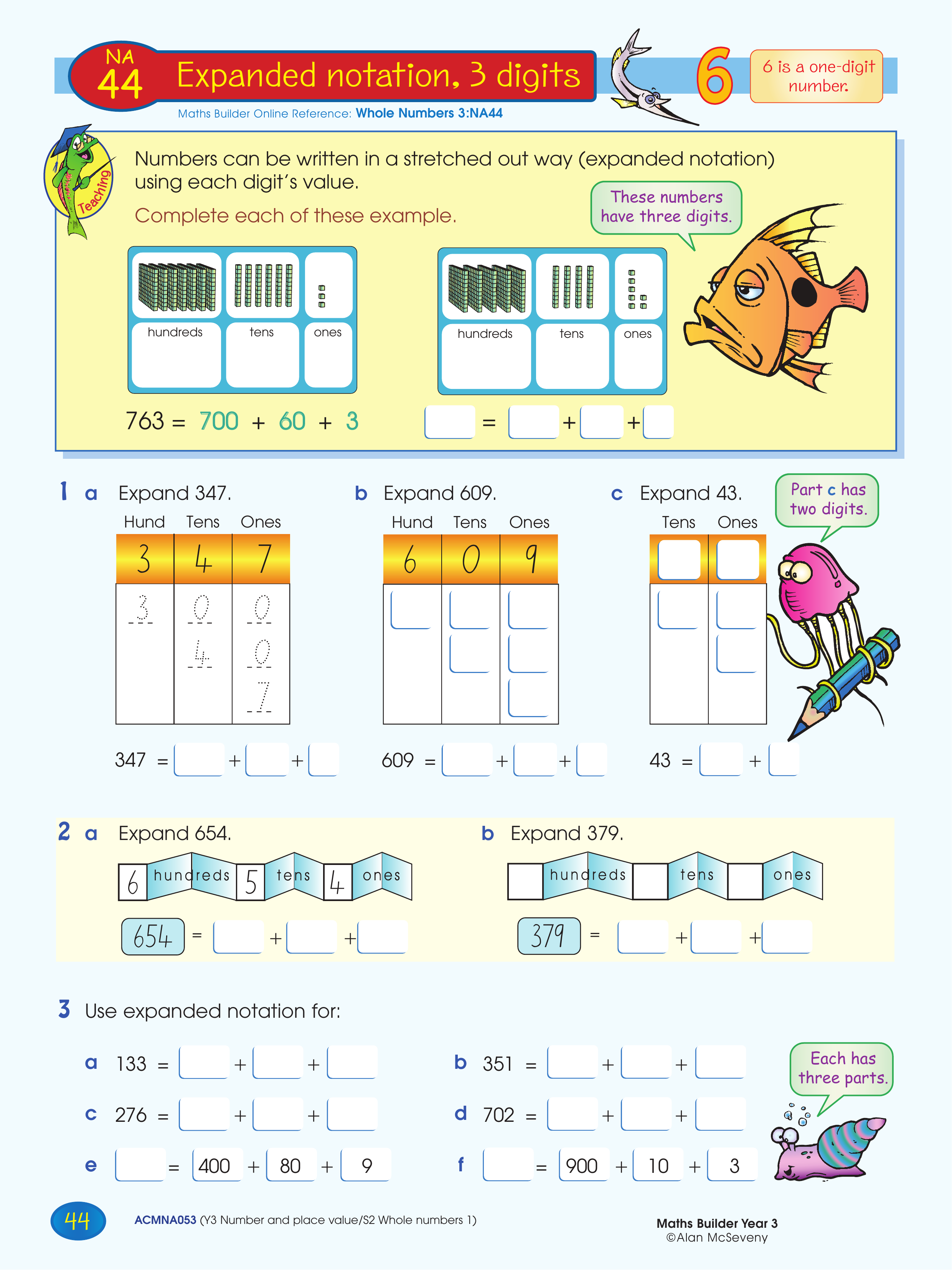 Expanded notation, 3 digits — worksheet preview