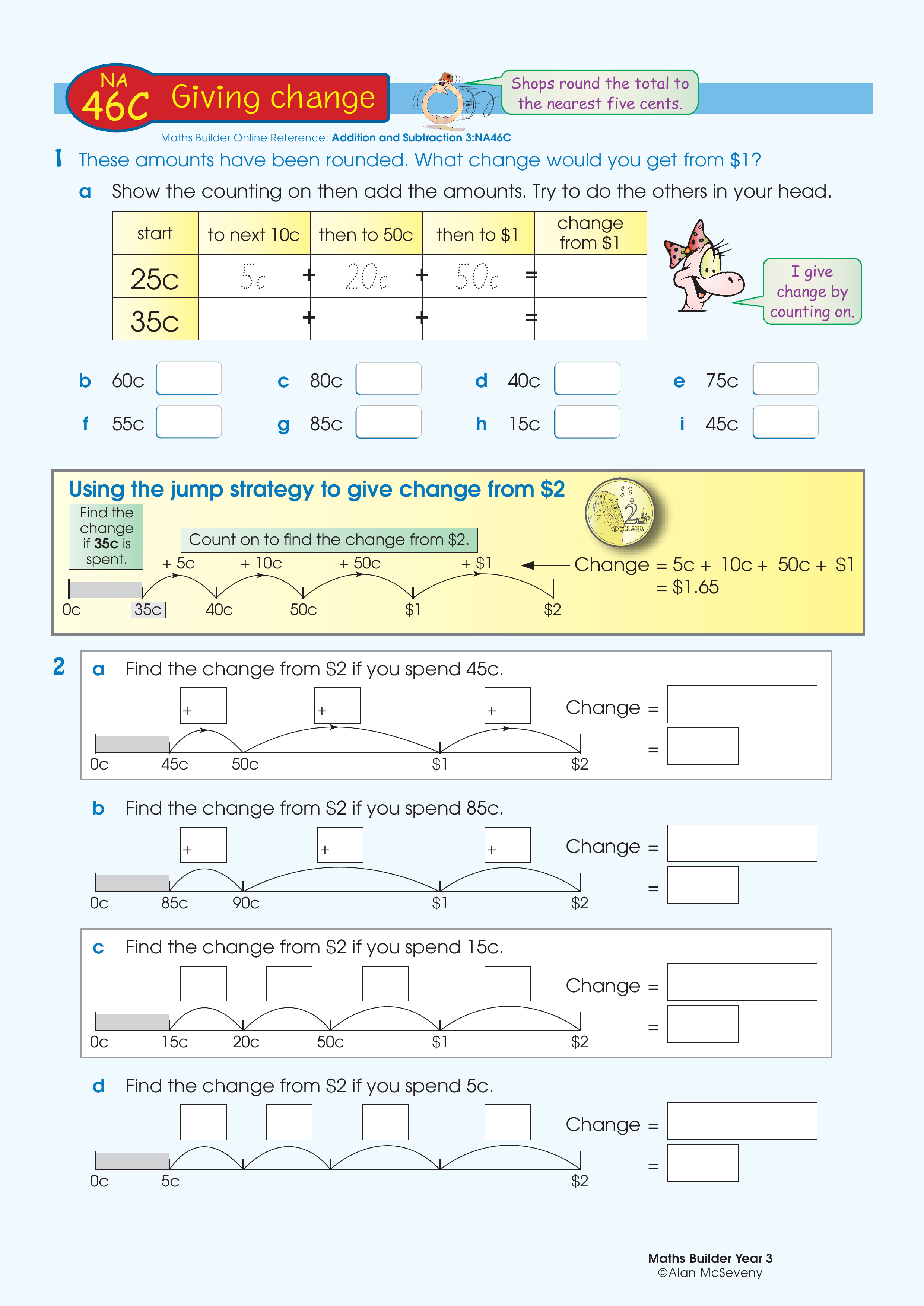 Giving change — worksheet preview