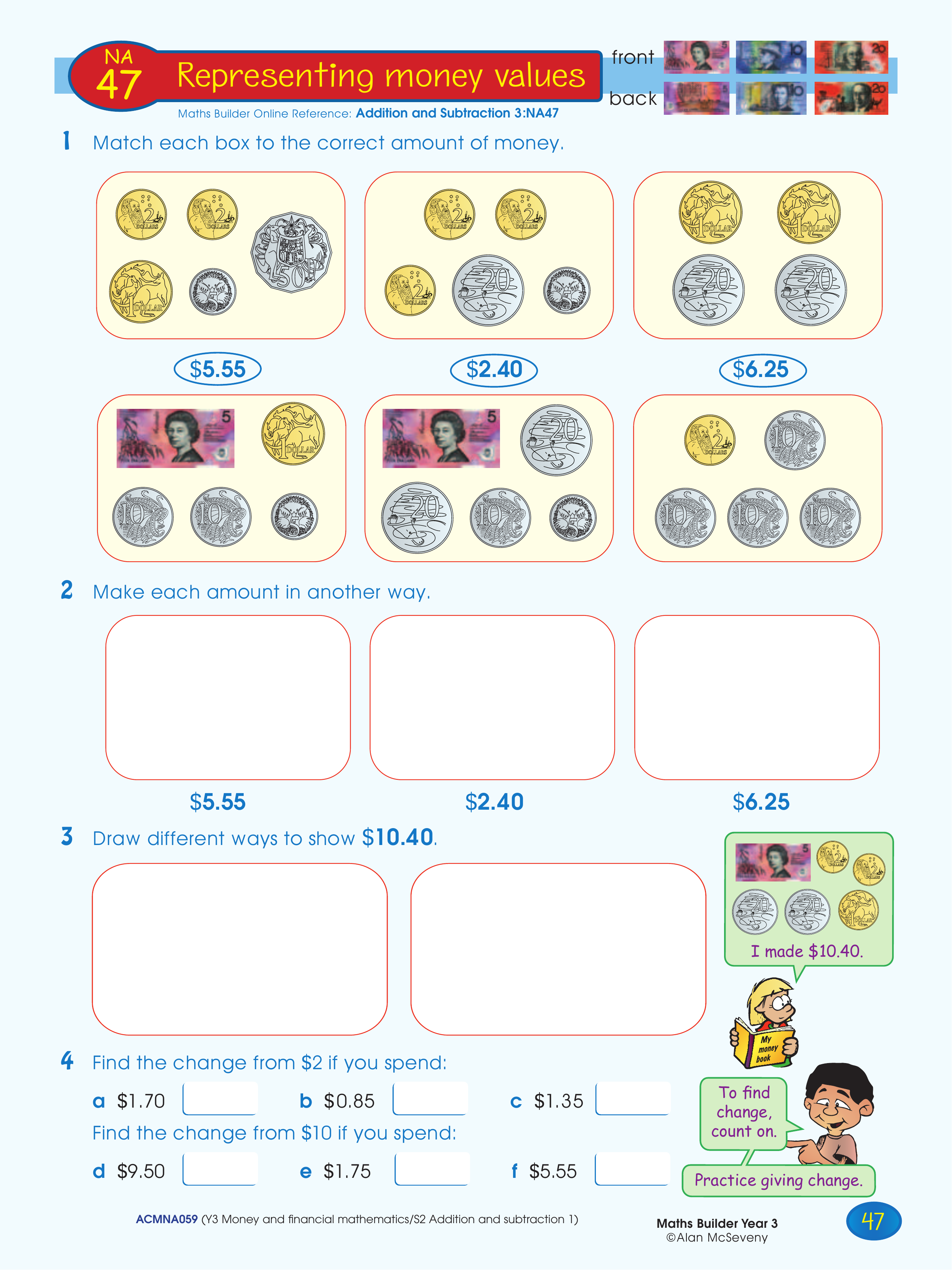 Representing money values — worksheet preview