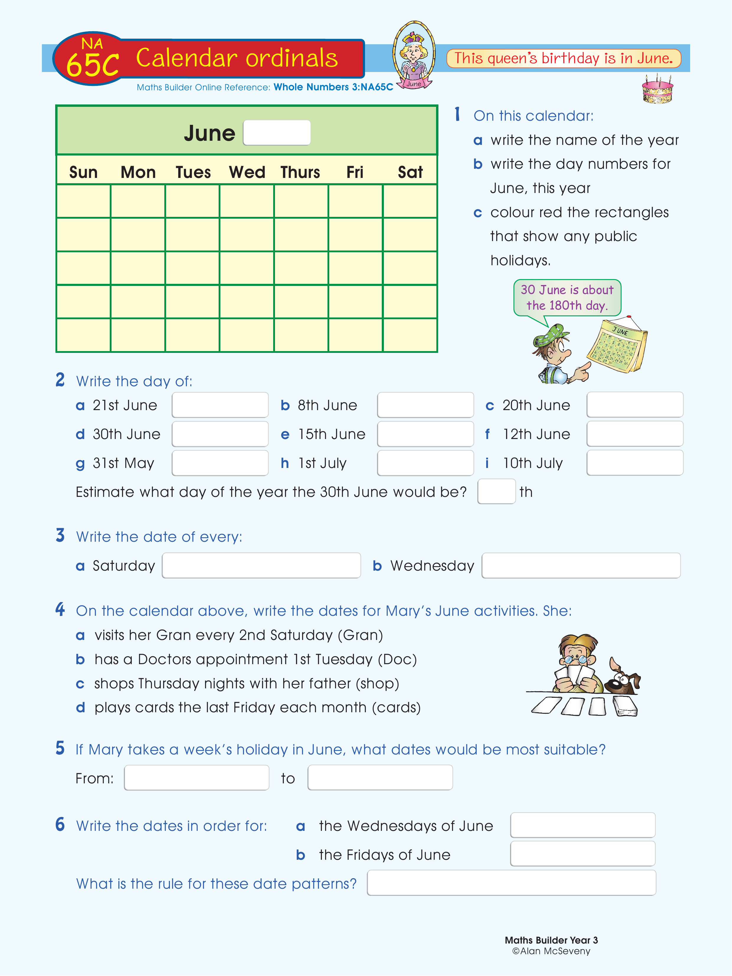 Calendar ordinals — worksheet preview