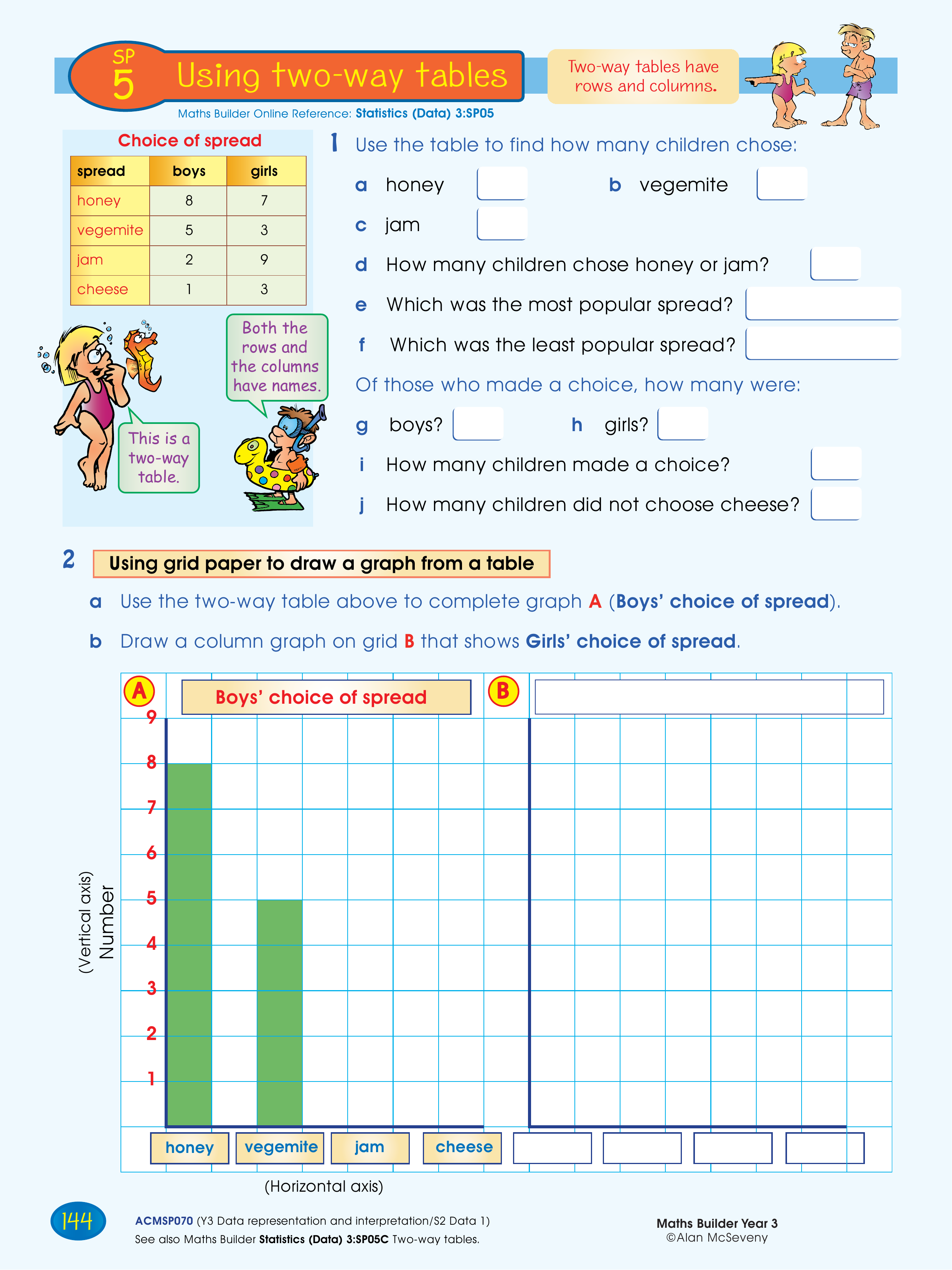 Using two-way tables — worksheet preview