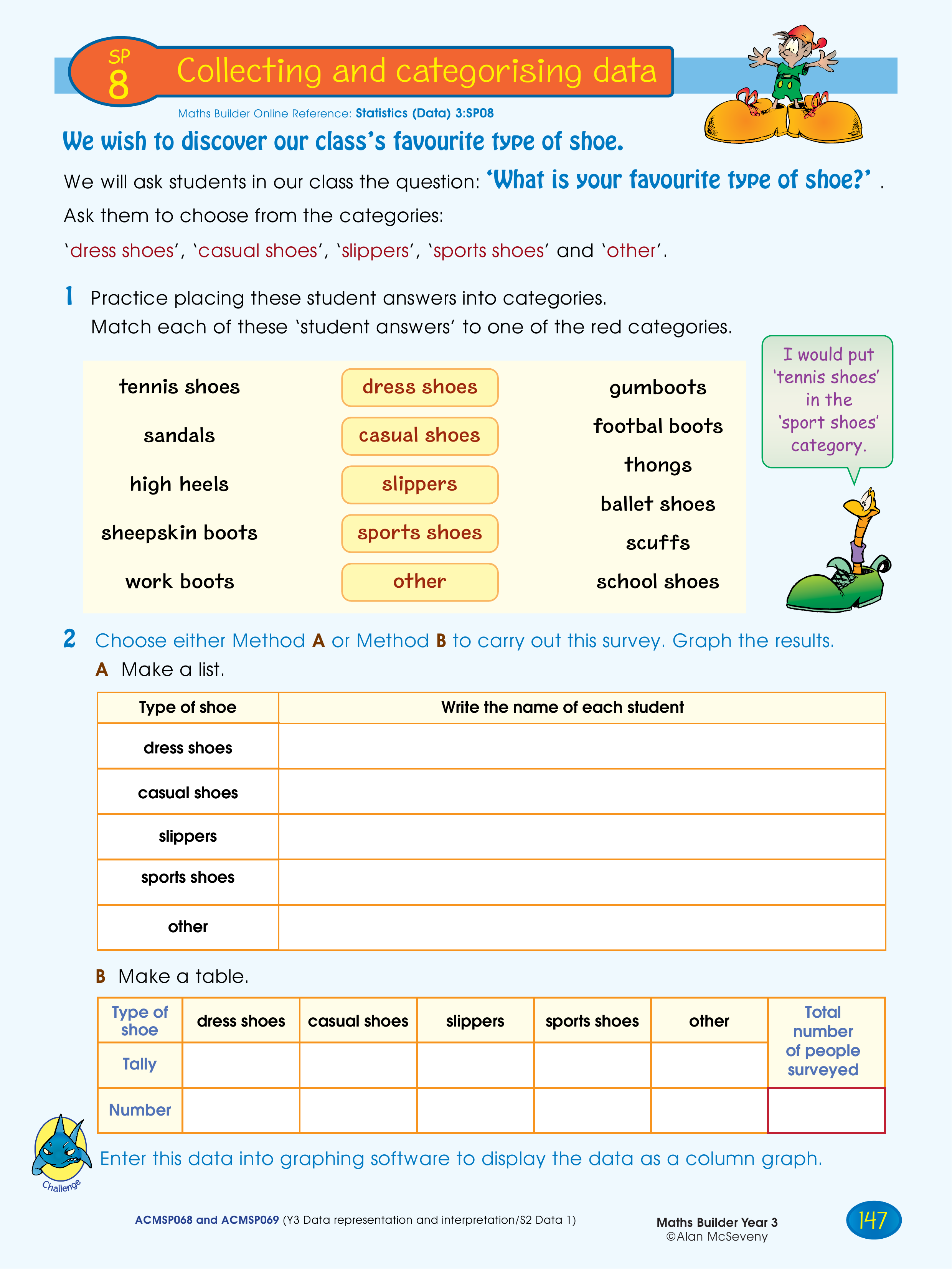 Collecting and categorising data — worksheet preview