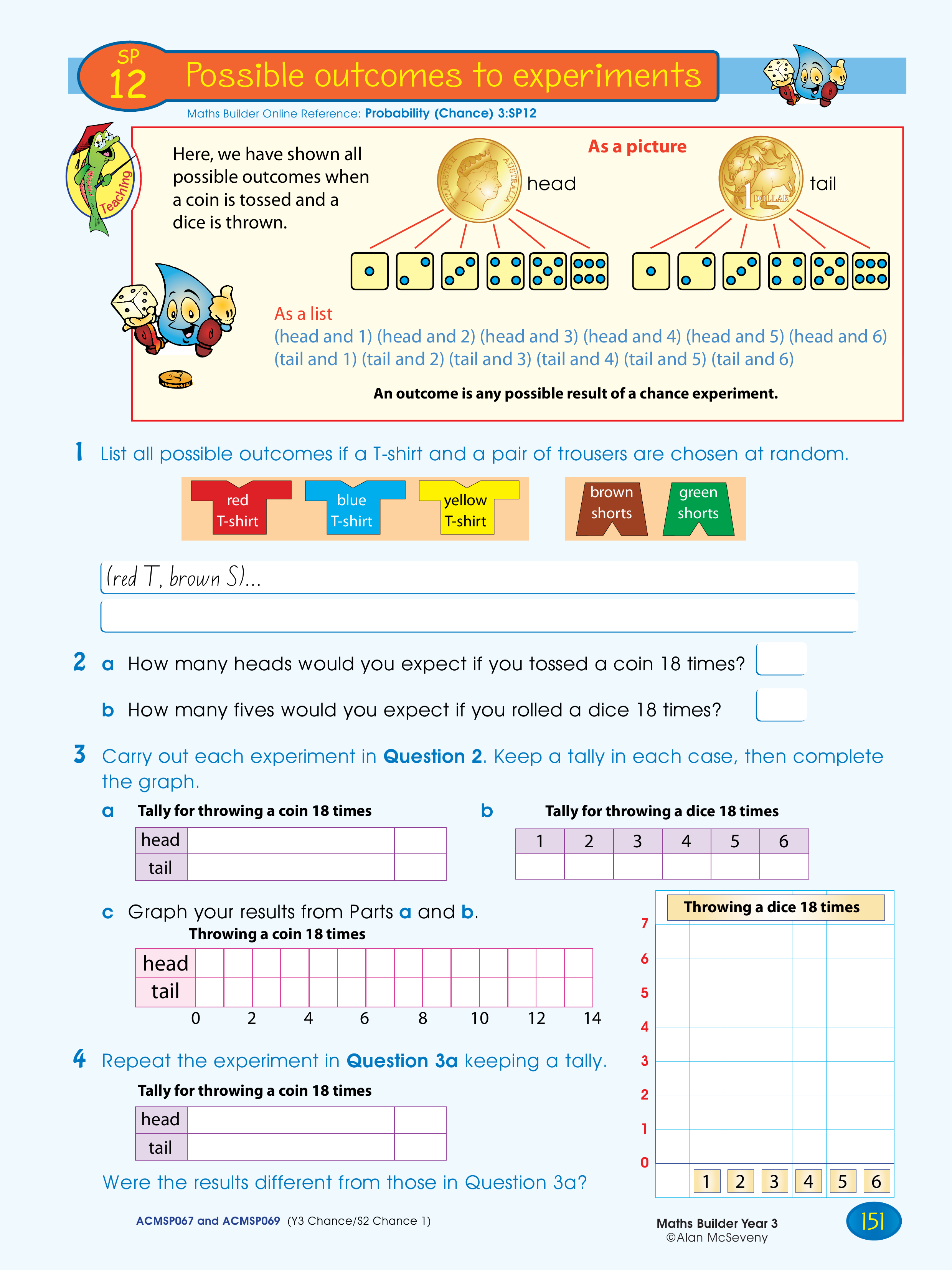 Possible outcomes to experiments — worksheet preview