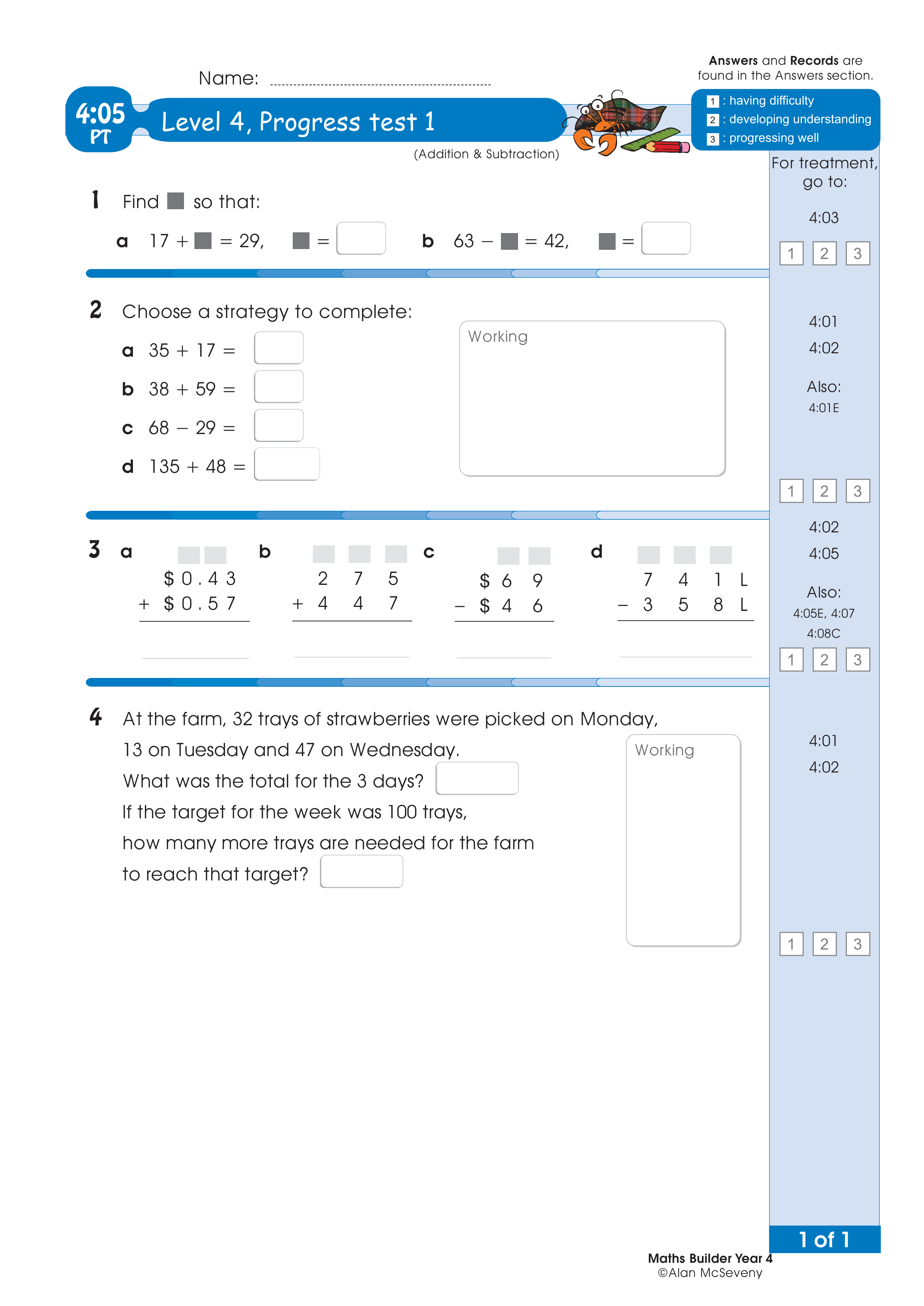 Progress test — worksheet preview
