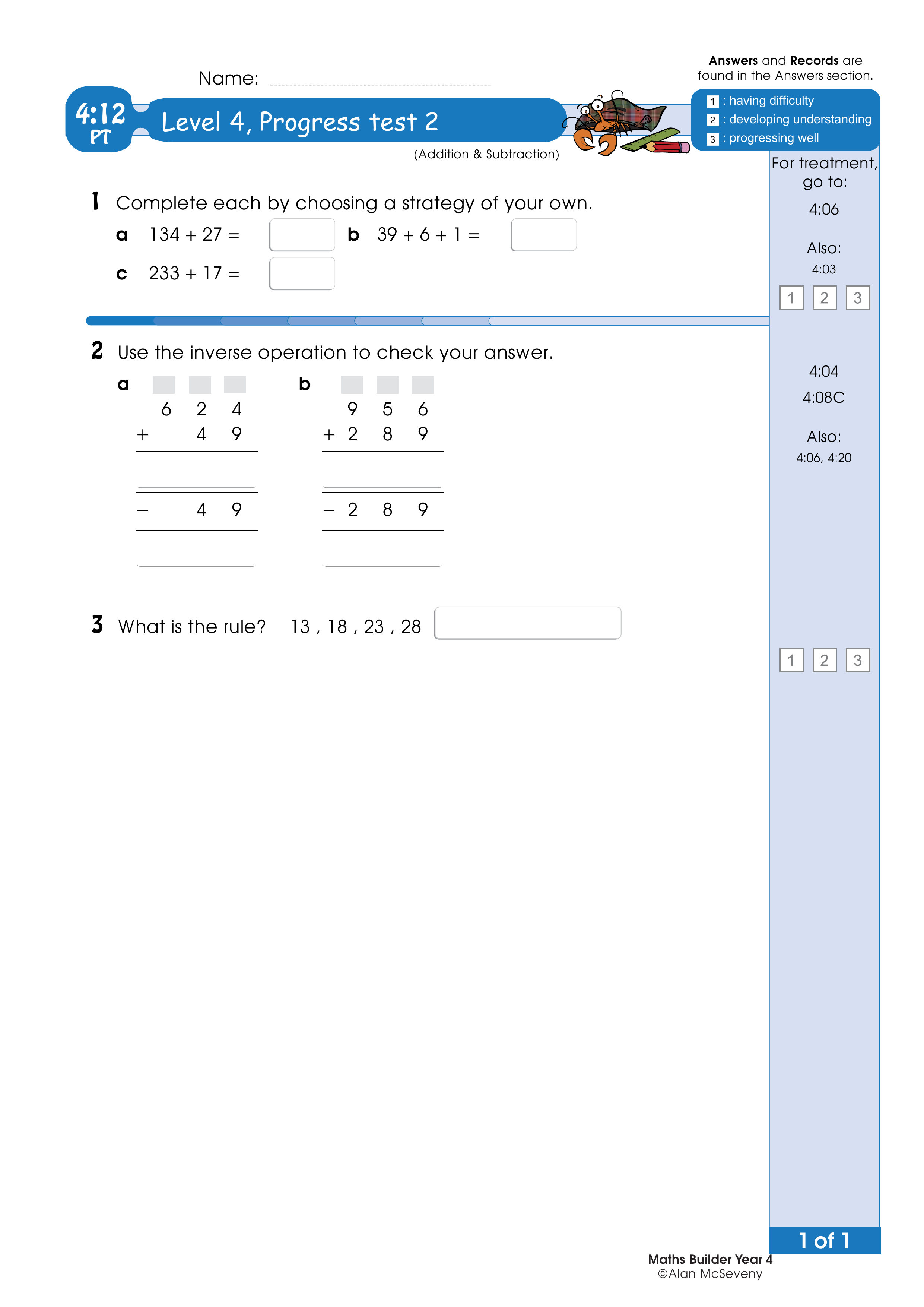 Progress test — worksheet preview