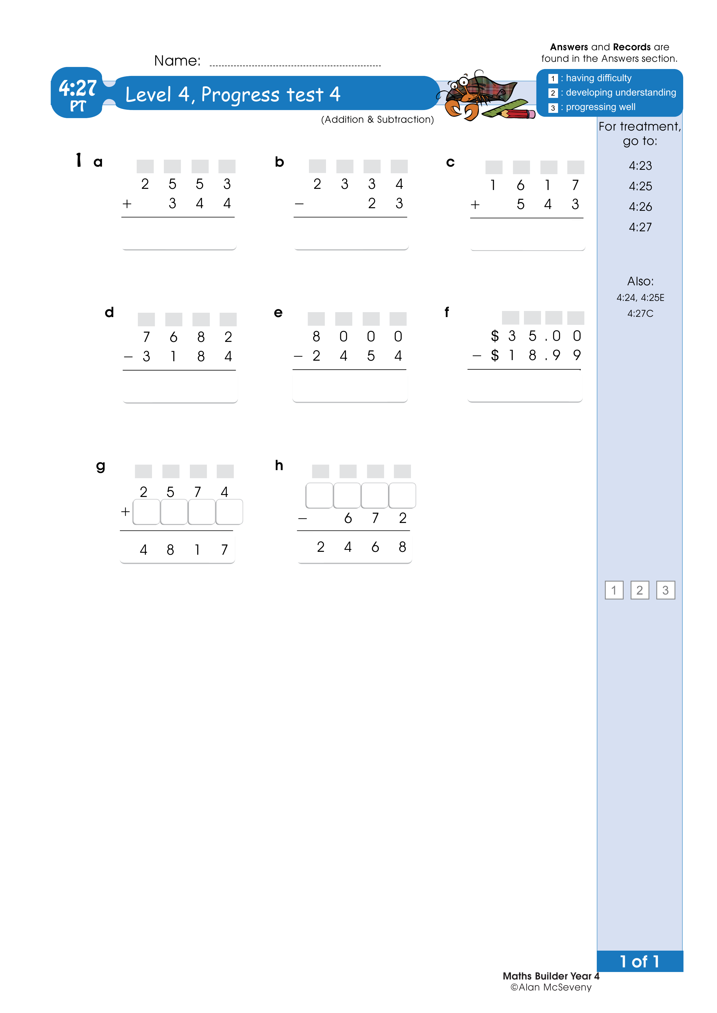 Progress test — worksheet preview