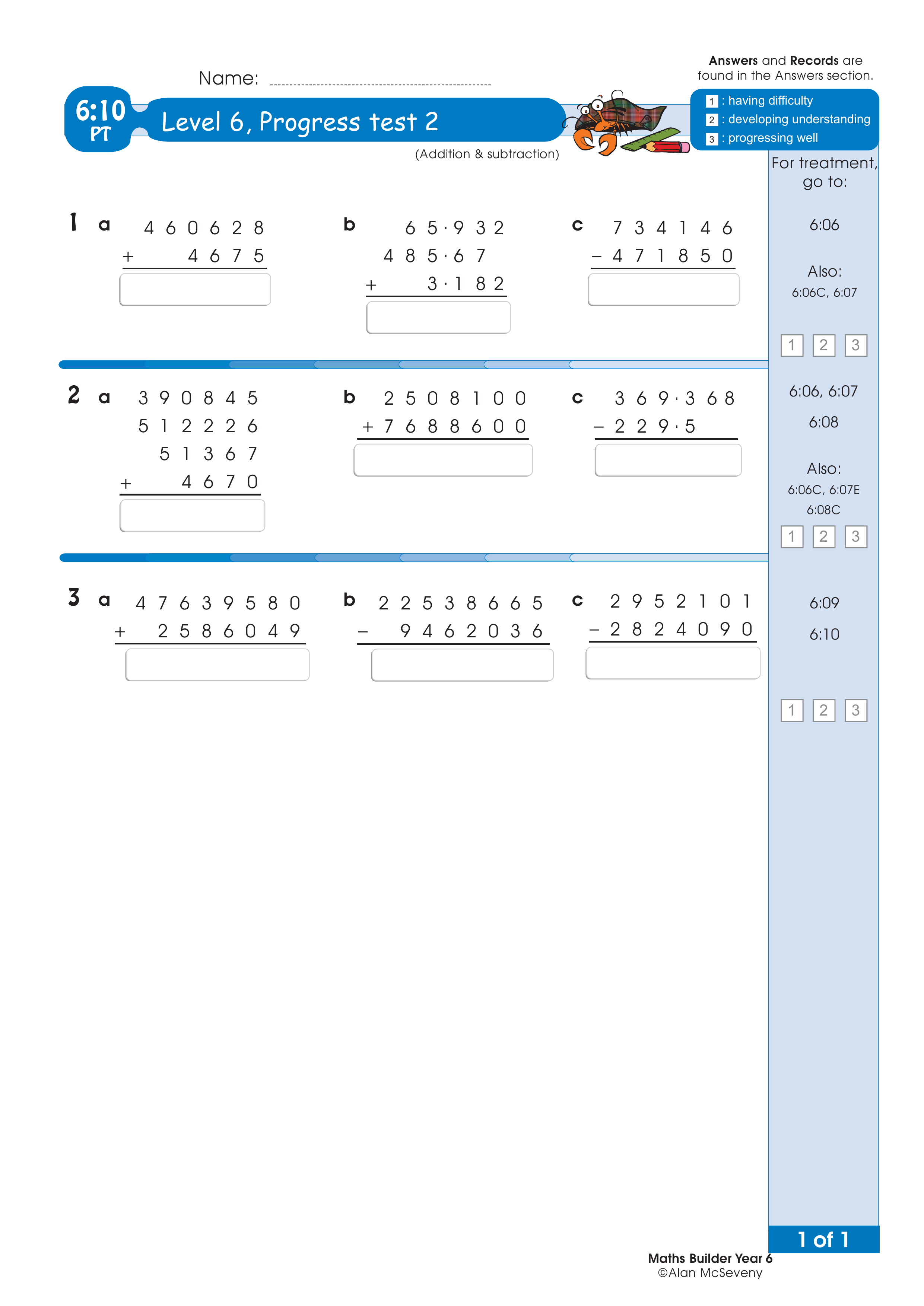Progress test — worksheet preview