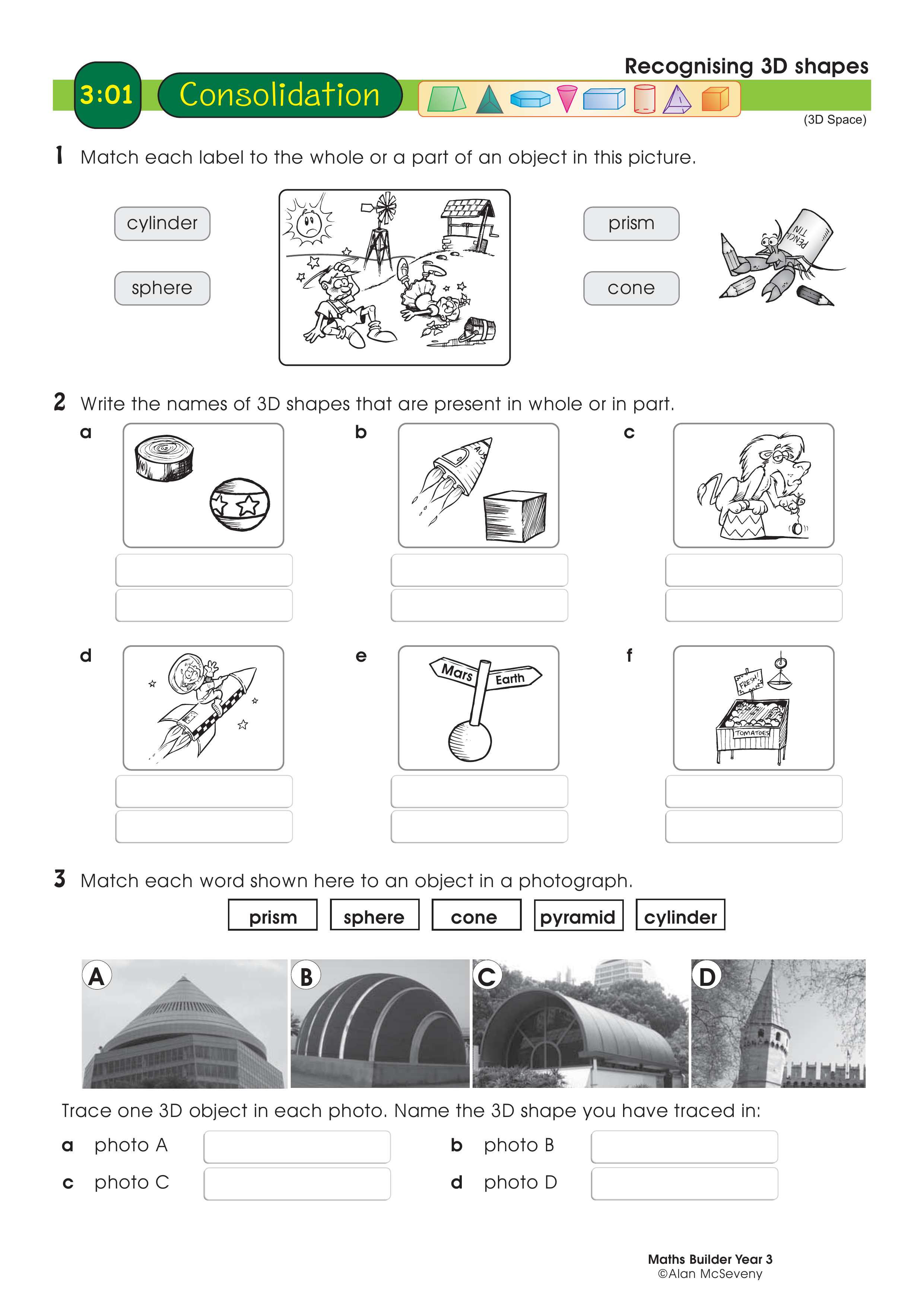Recognising 3D shapes — worksheet preview