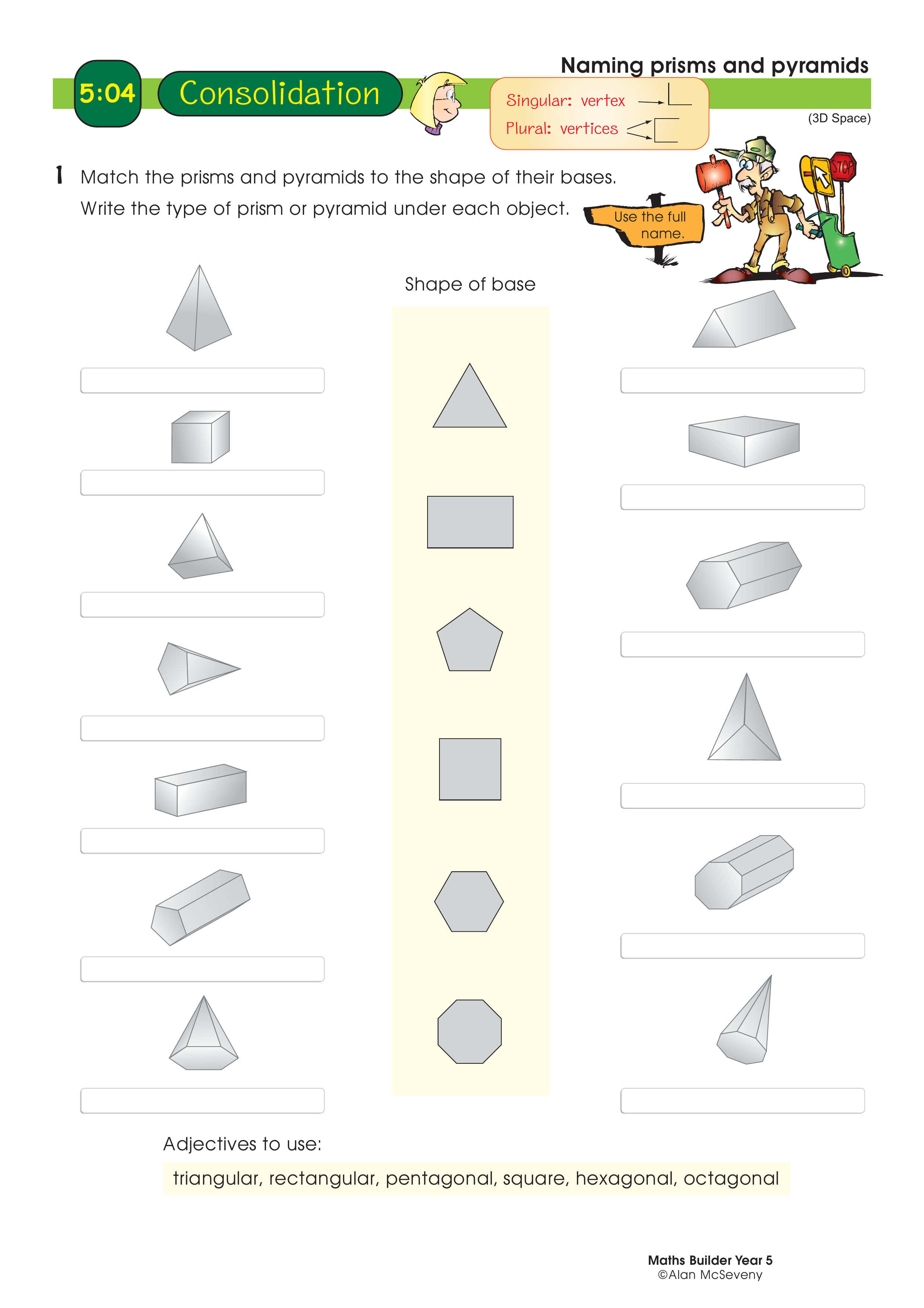 Naming prisms and pyramids — worksheet preview