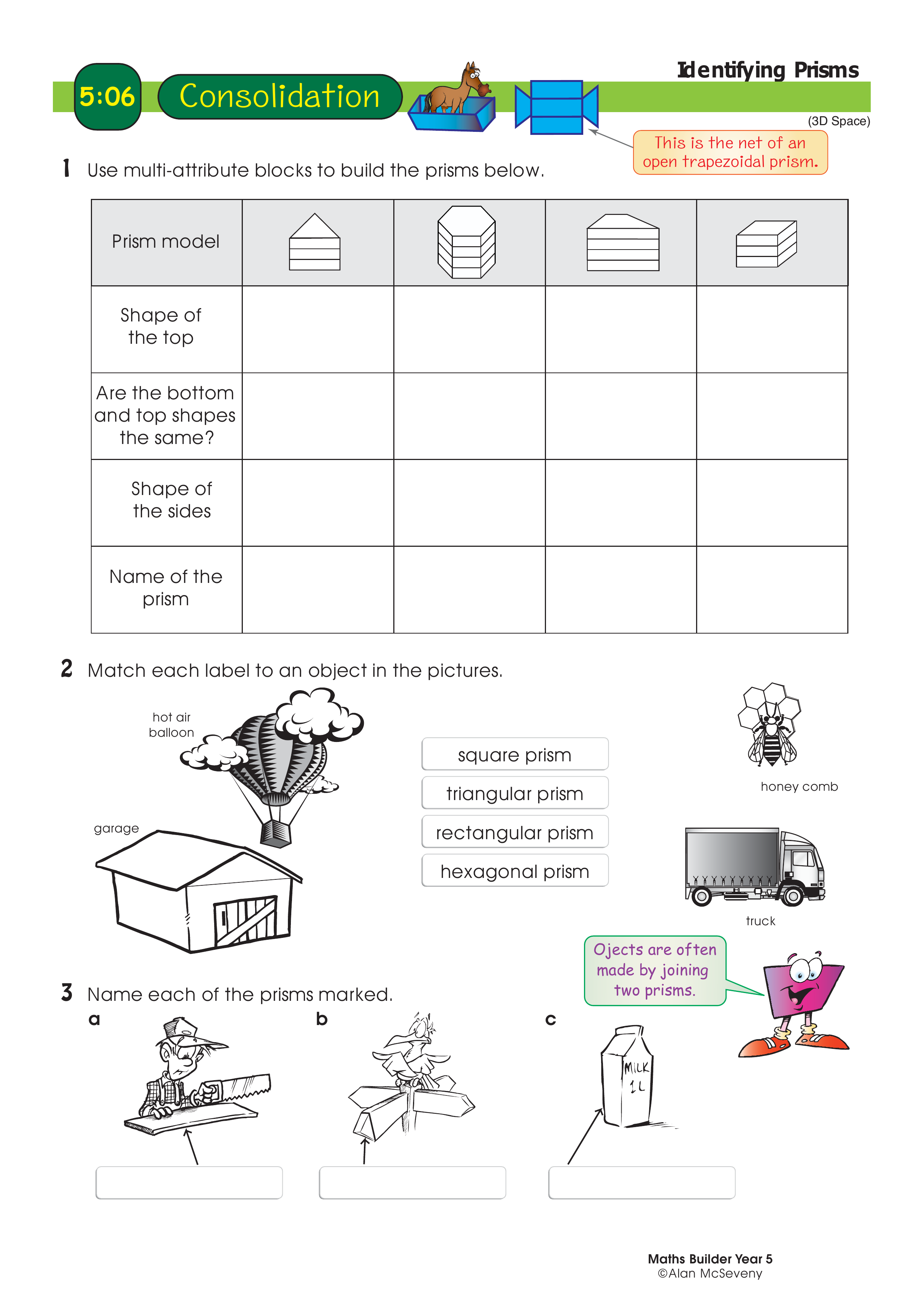 Identifying prisms — worksheet preview