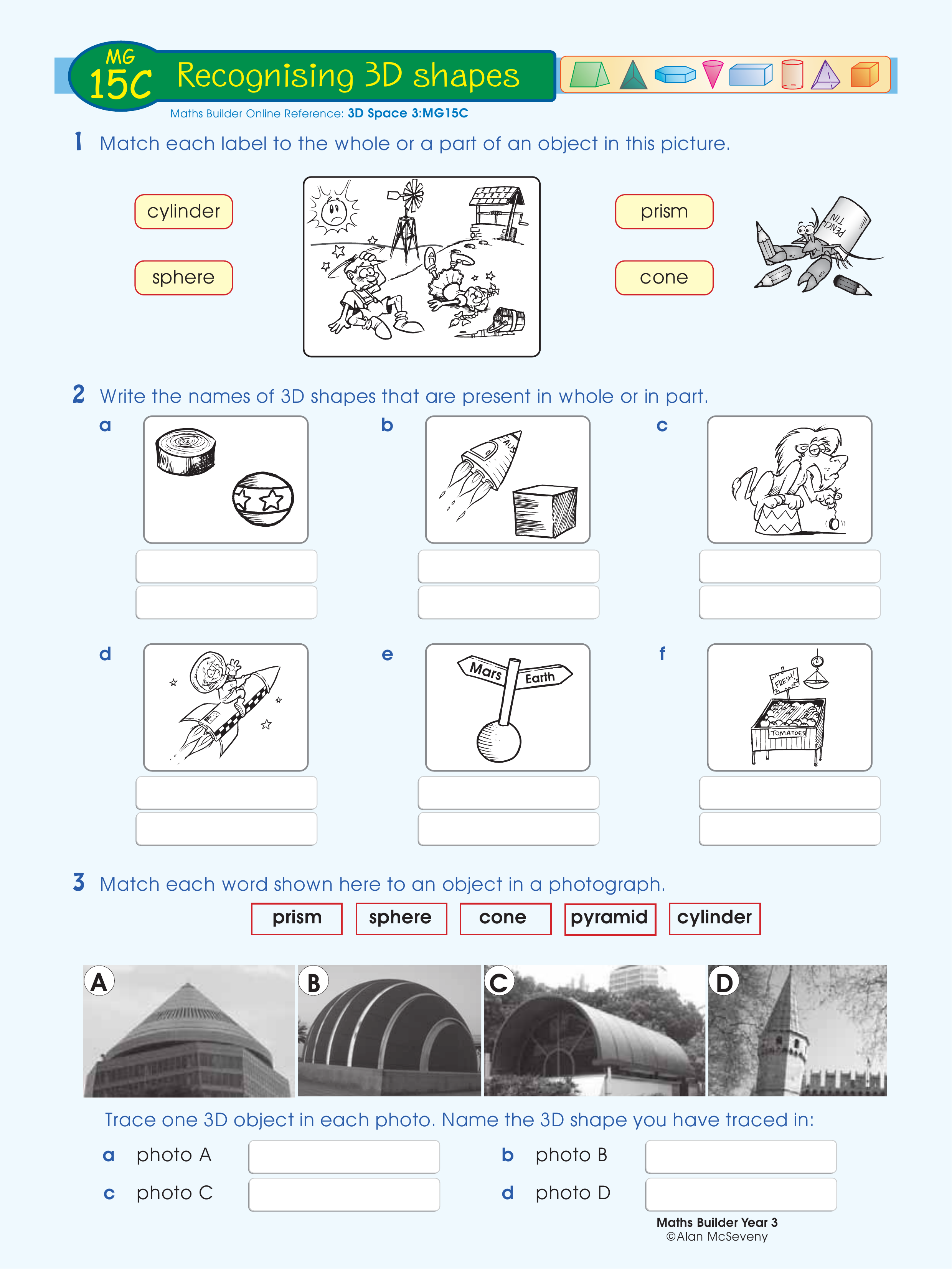 Recognising 3D shapes — worksheet preview
