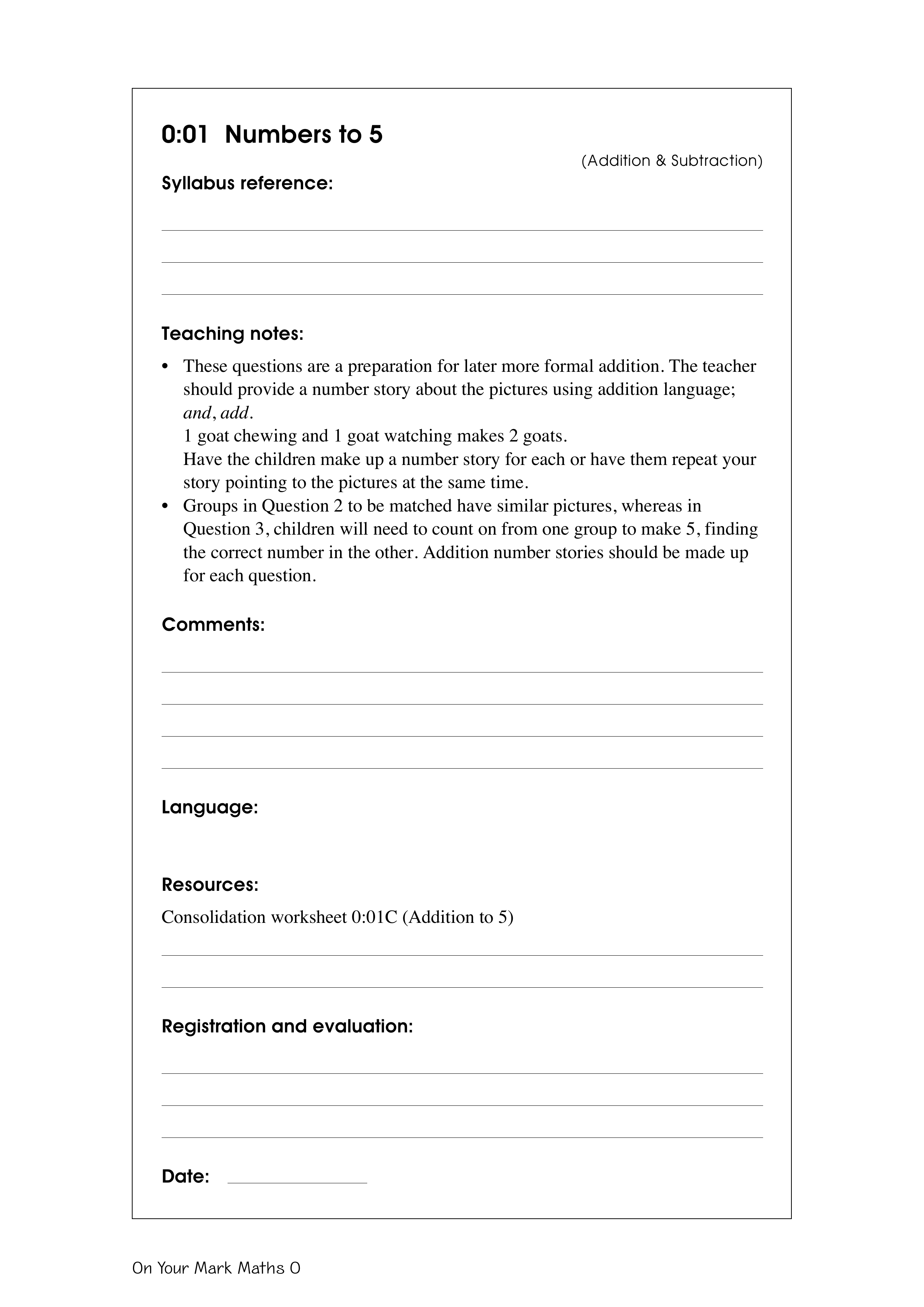 Numbers to 5 — worksheet preview