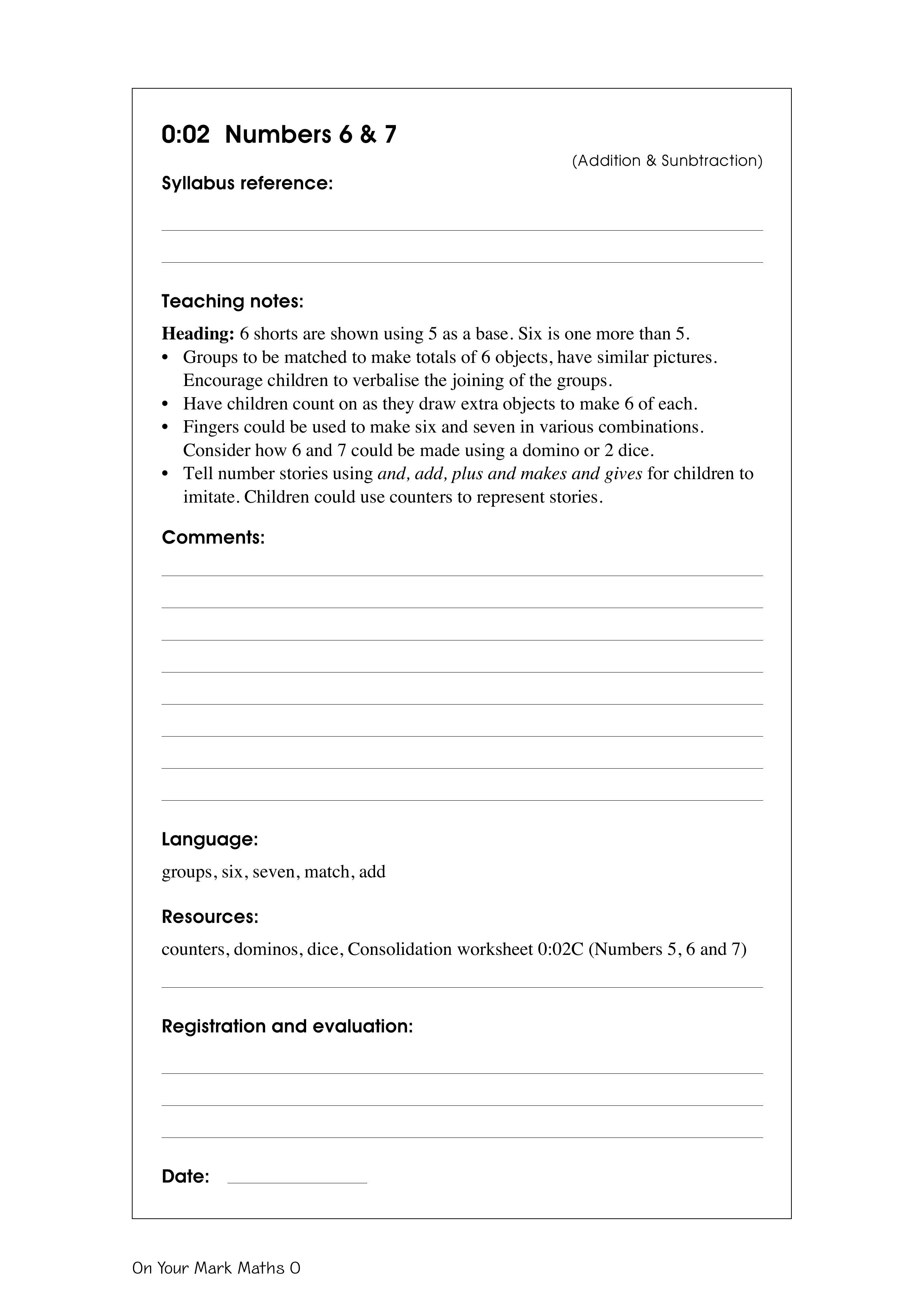 Numbers 6 & 7 — worksheet preview