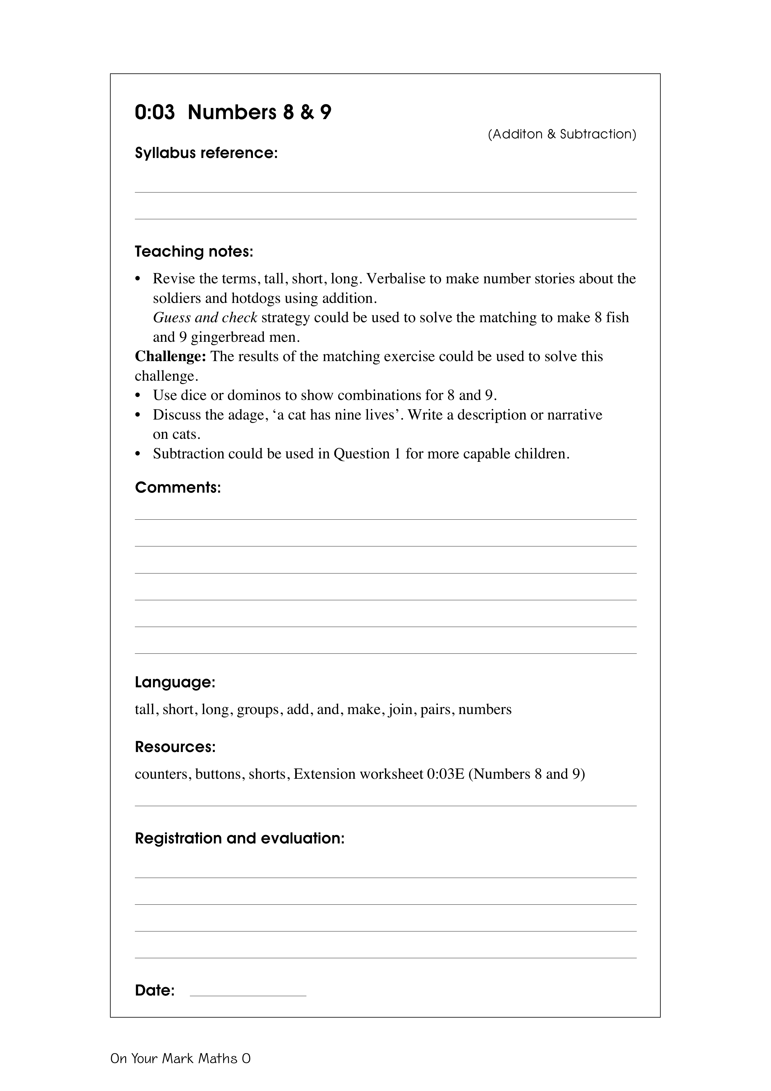 Numbers 8 & 9 — worksheet preview