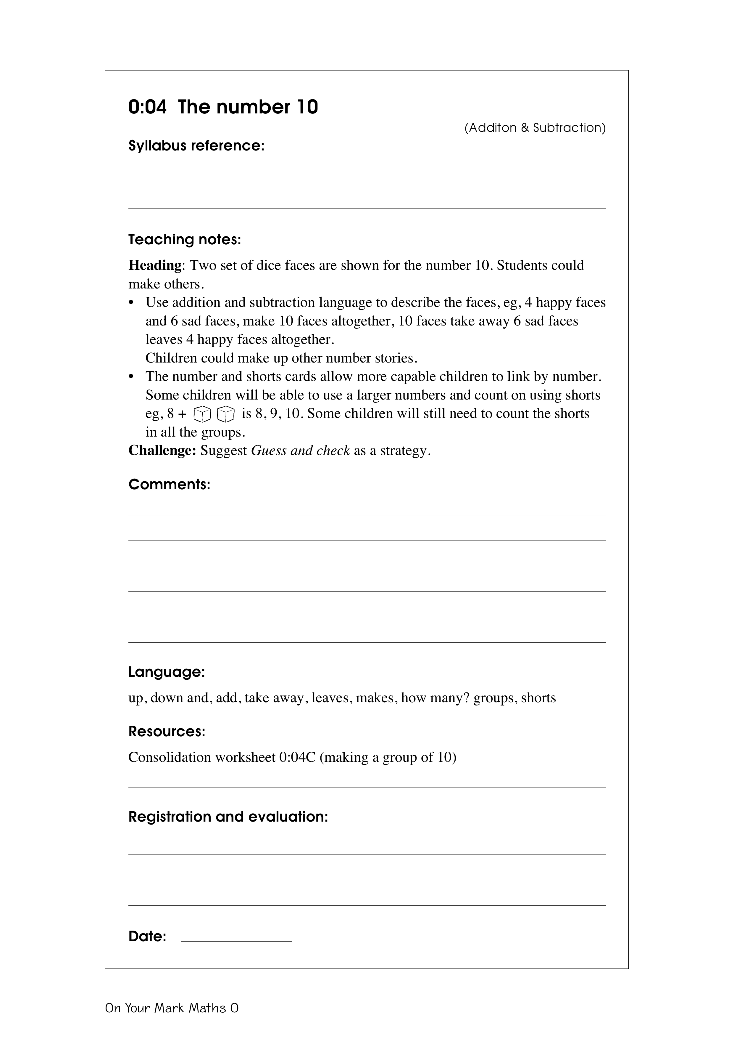 The number 10 — worksheet preview