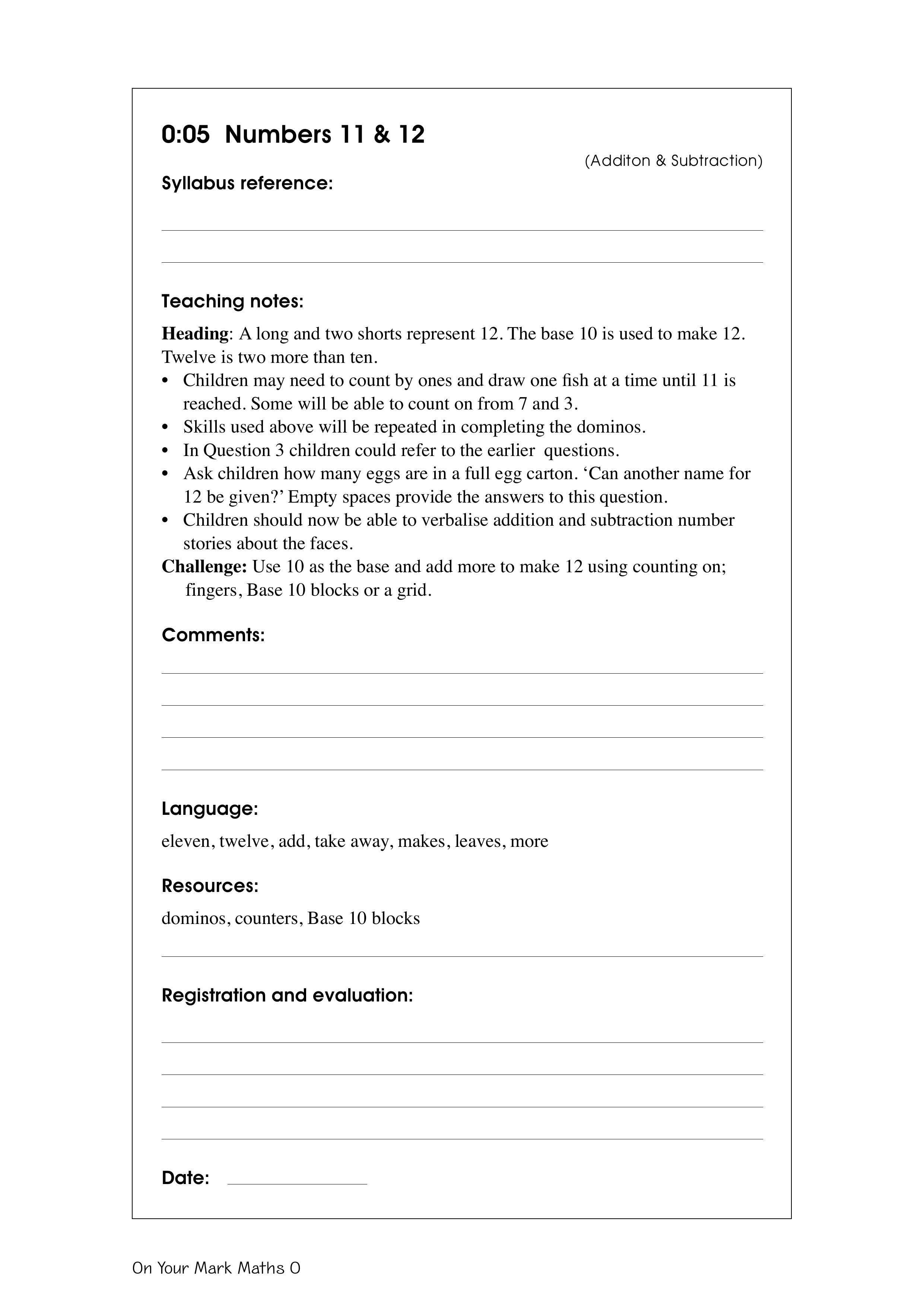 Numbers 11 & 12 — worksheet preview
