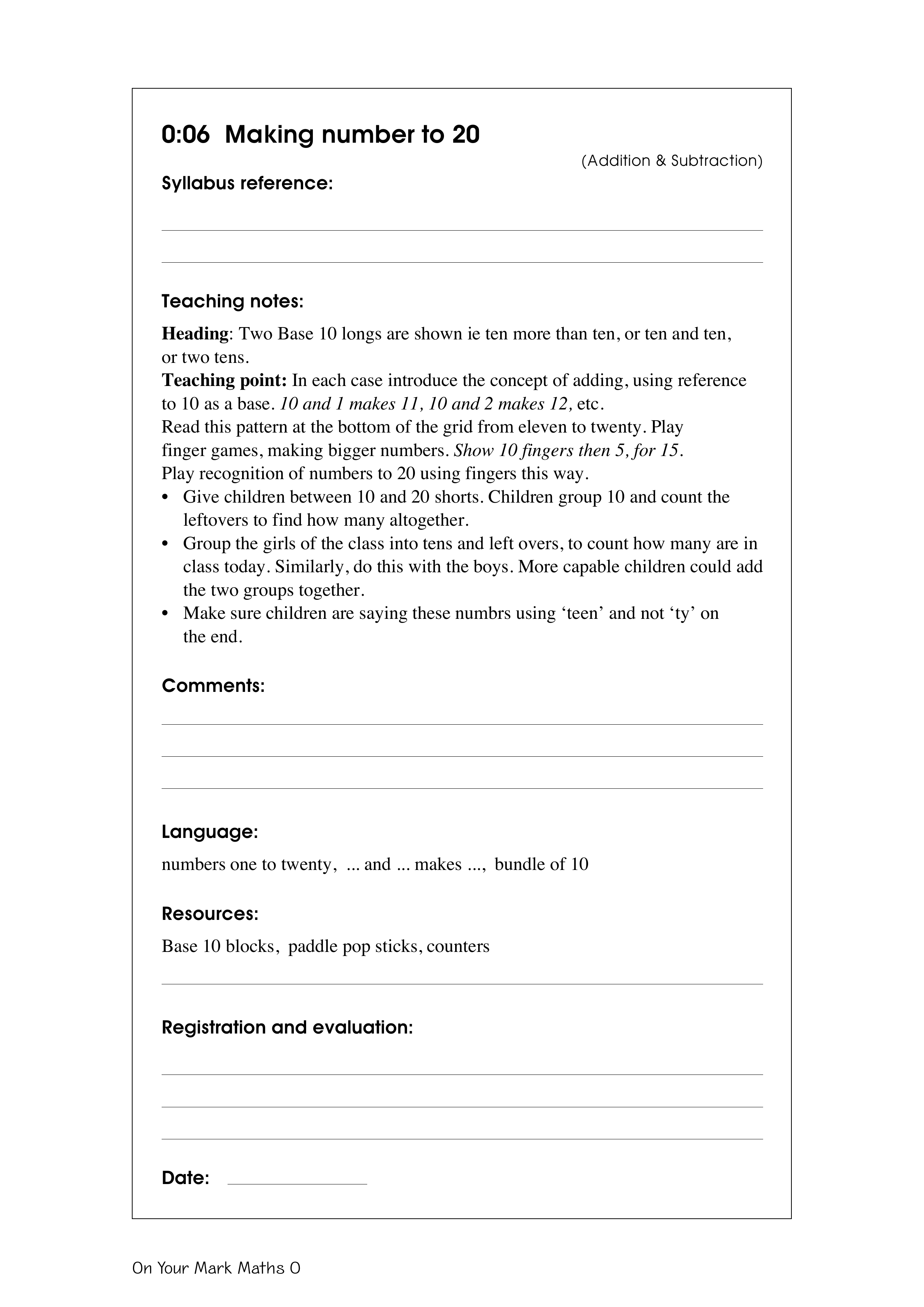 Making number to 20 — worksheet preview