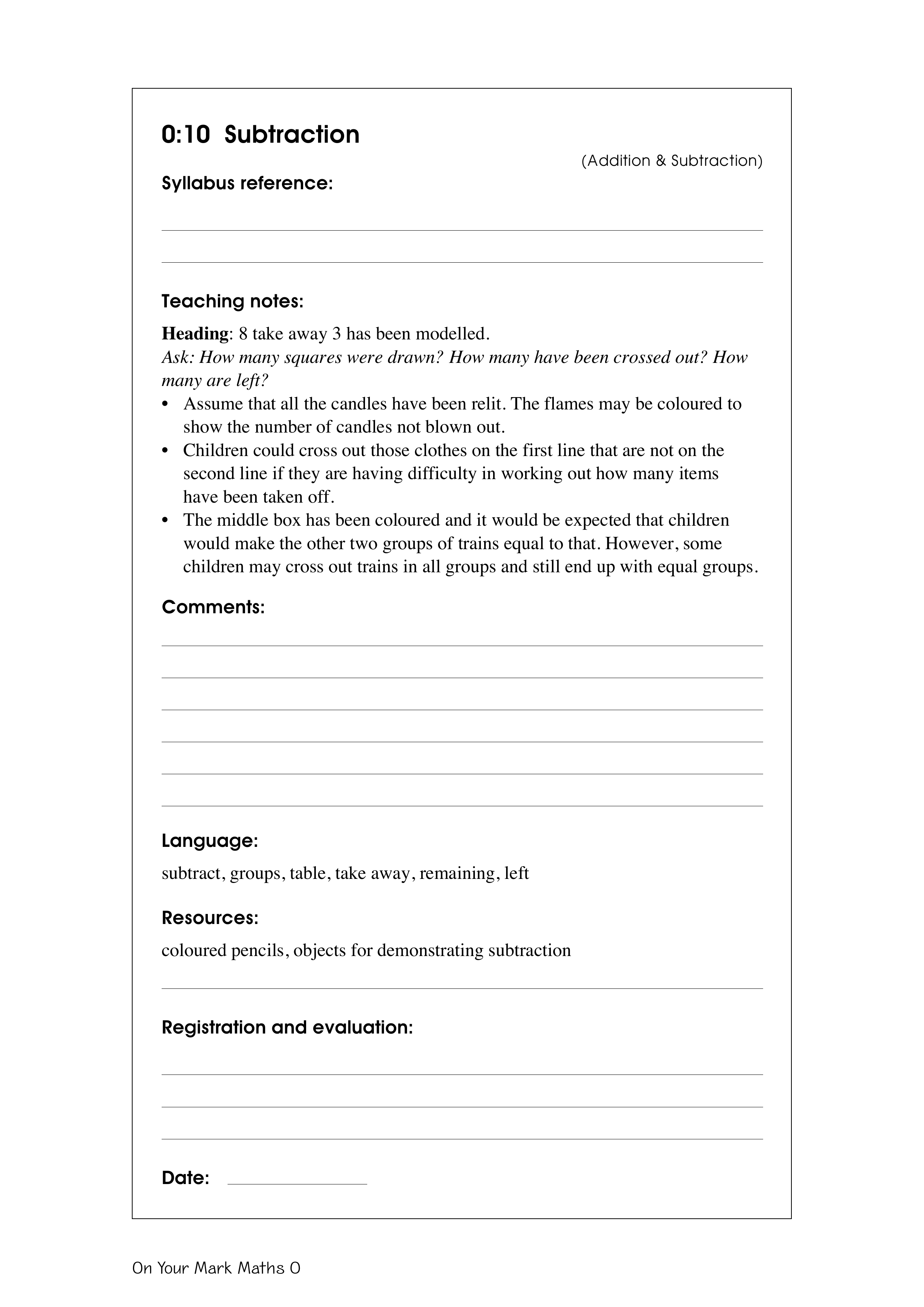 Subtraction — worksheet preview
