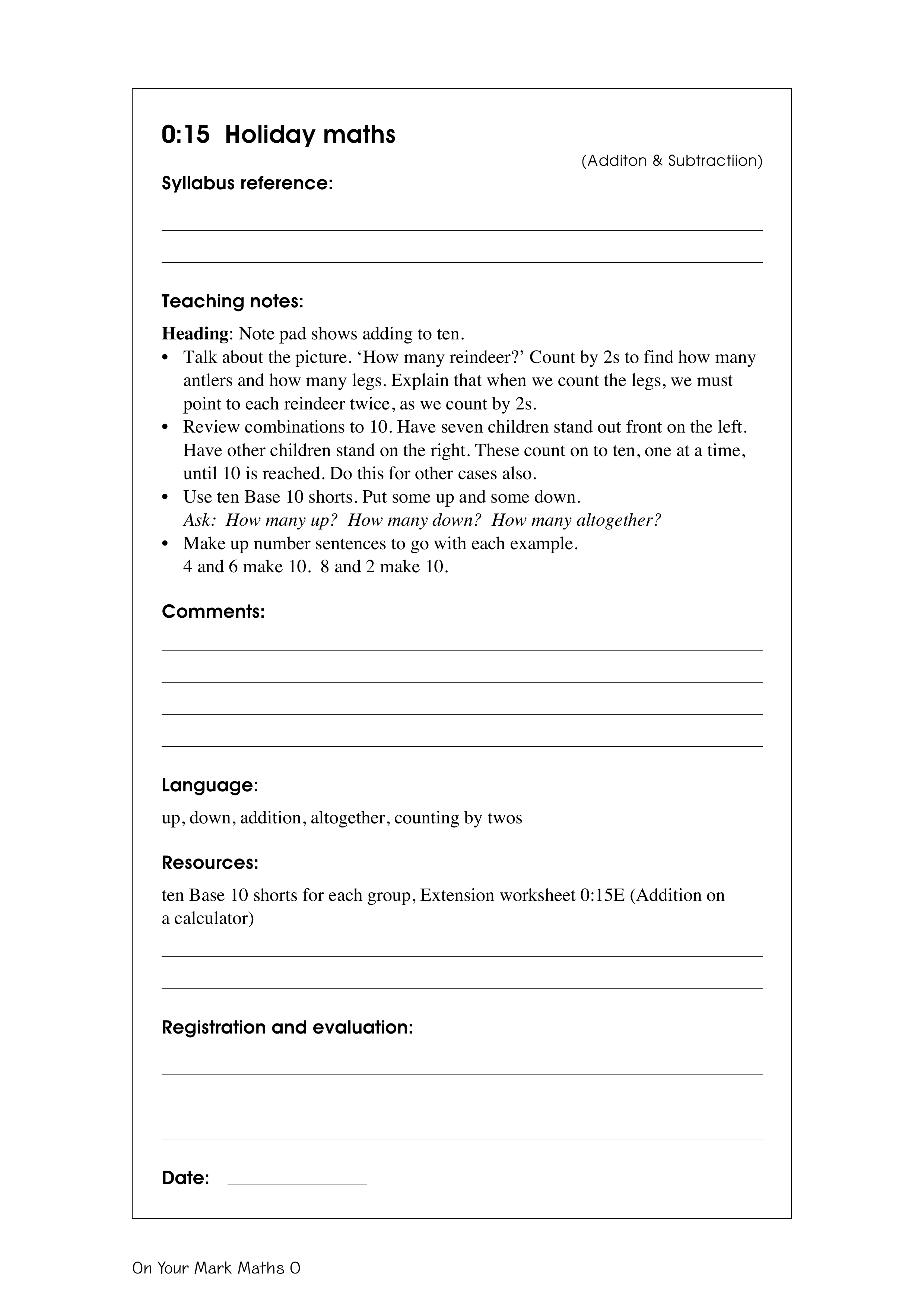 Holiday maths — worksheet preview