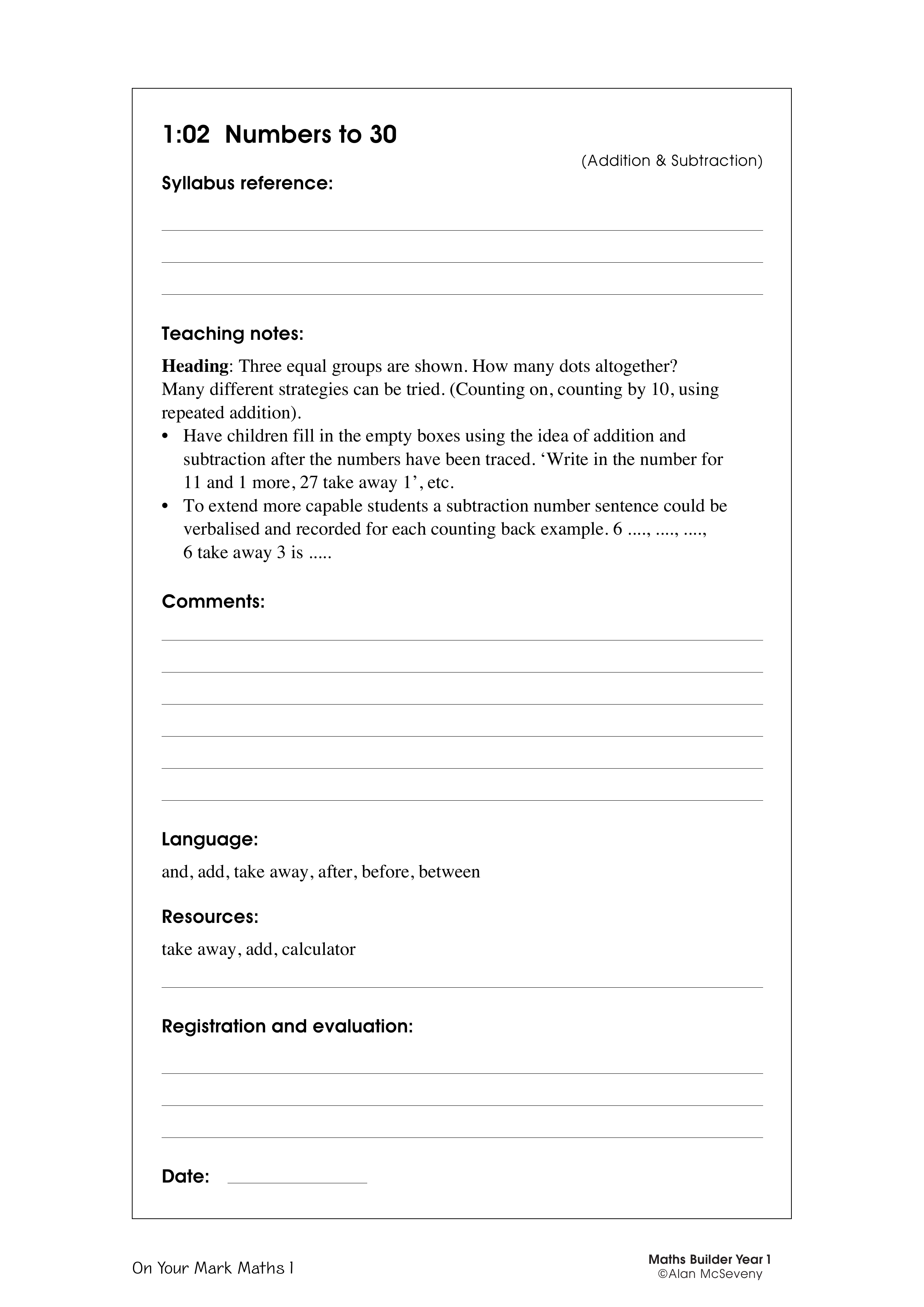 Numbers to 30 — worksheet preview