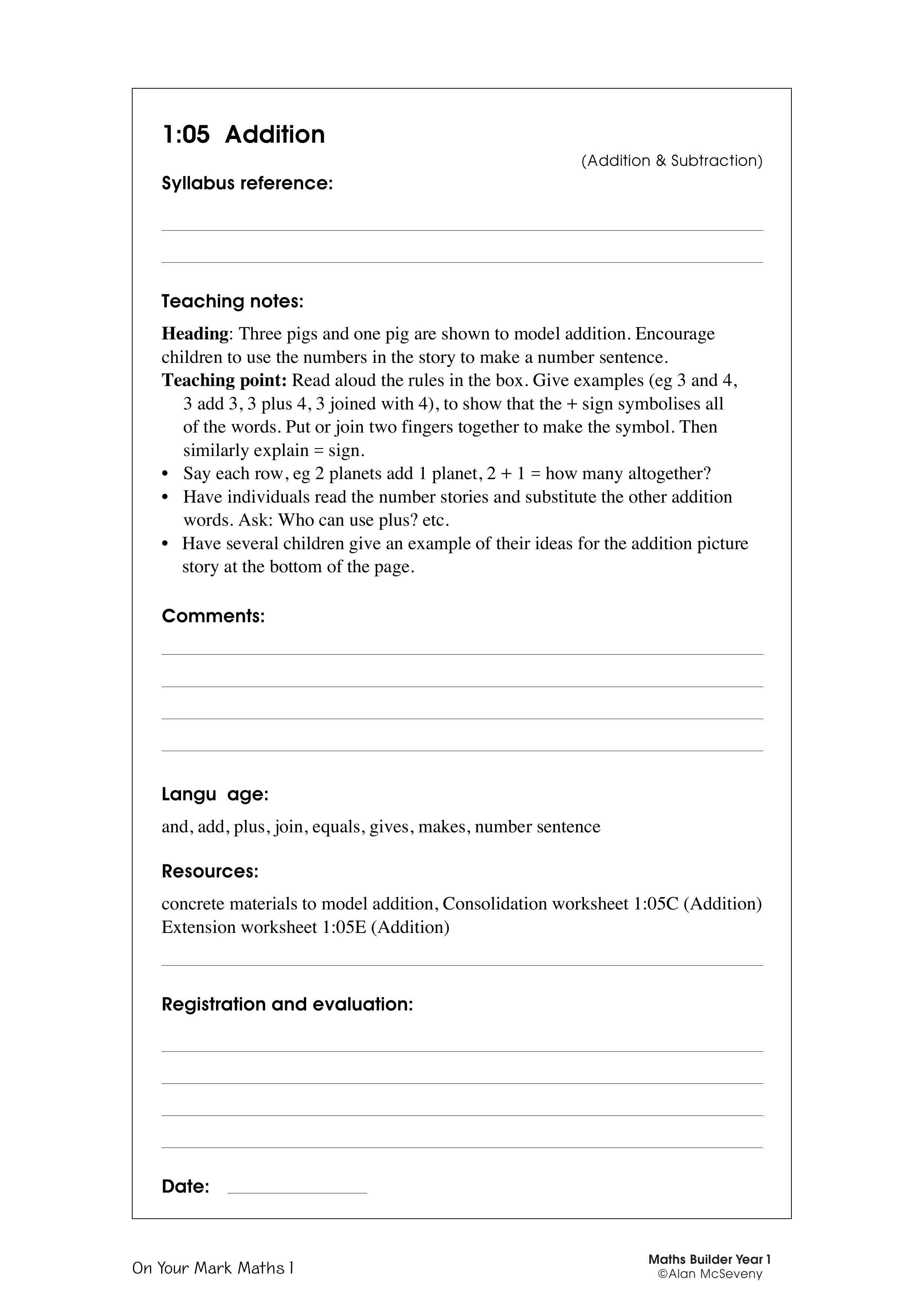 Addition — worksheet preview
