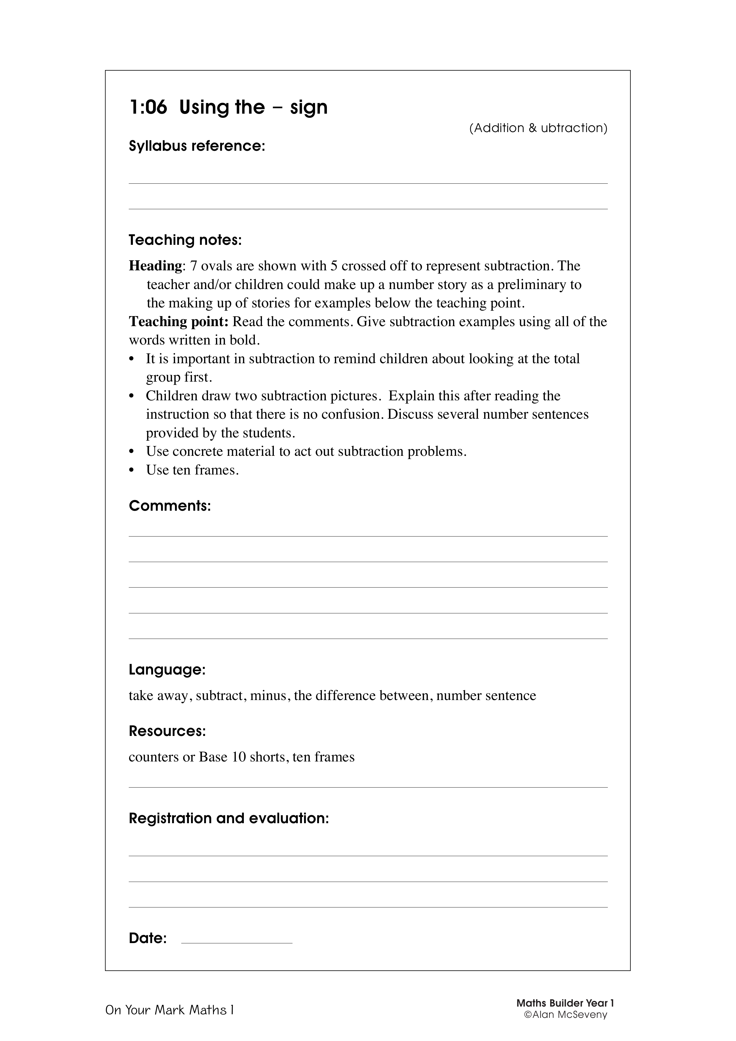 Using the - sign — worksheet preview