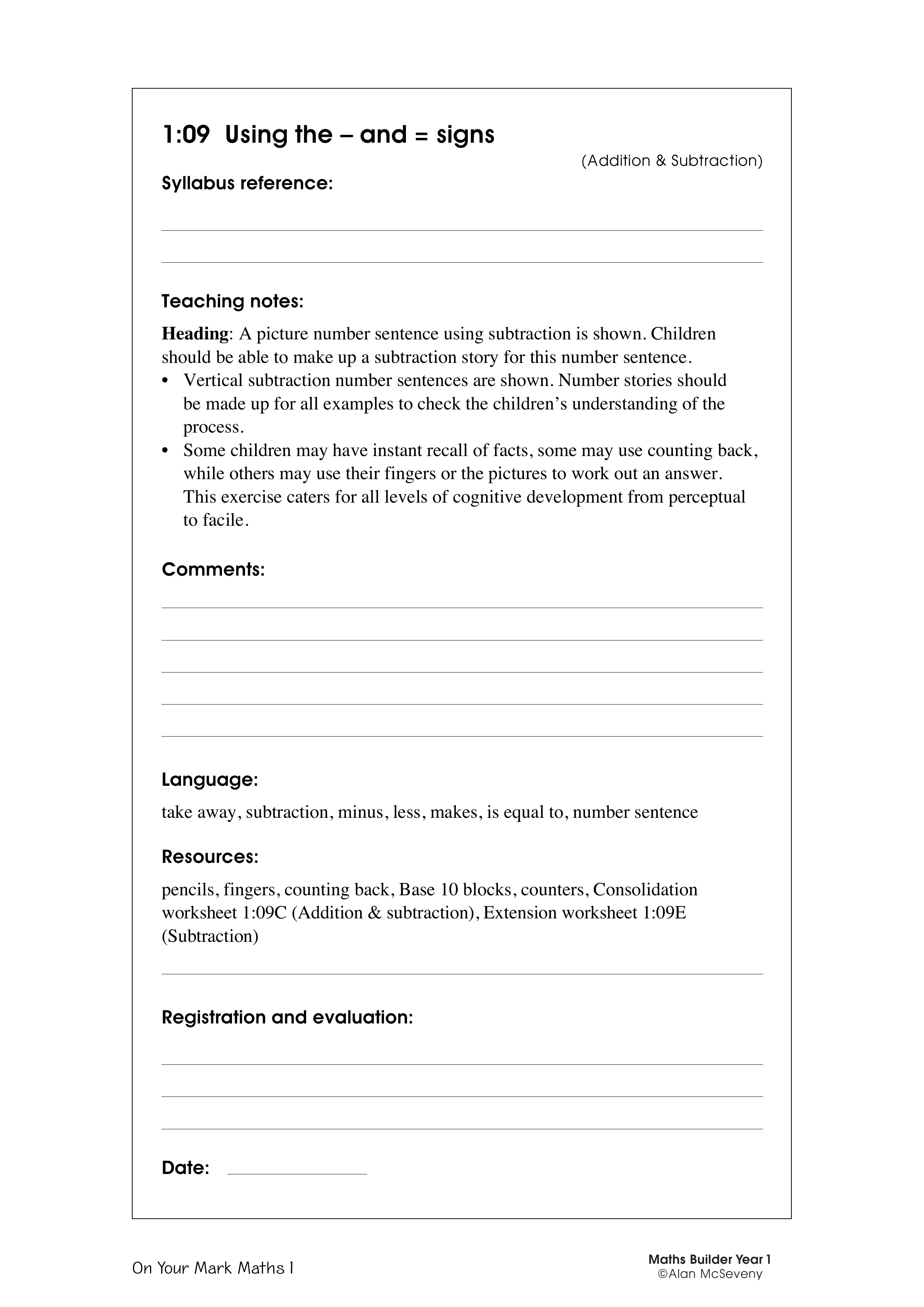 Using the - and = signs — worksheet preview