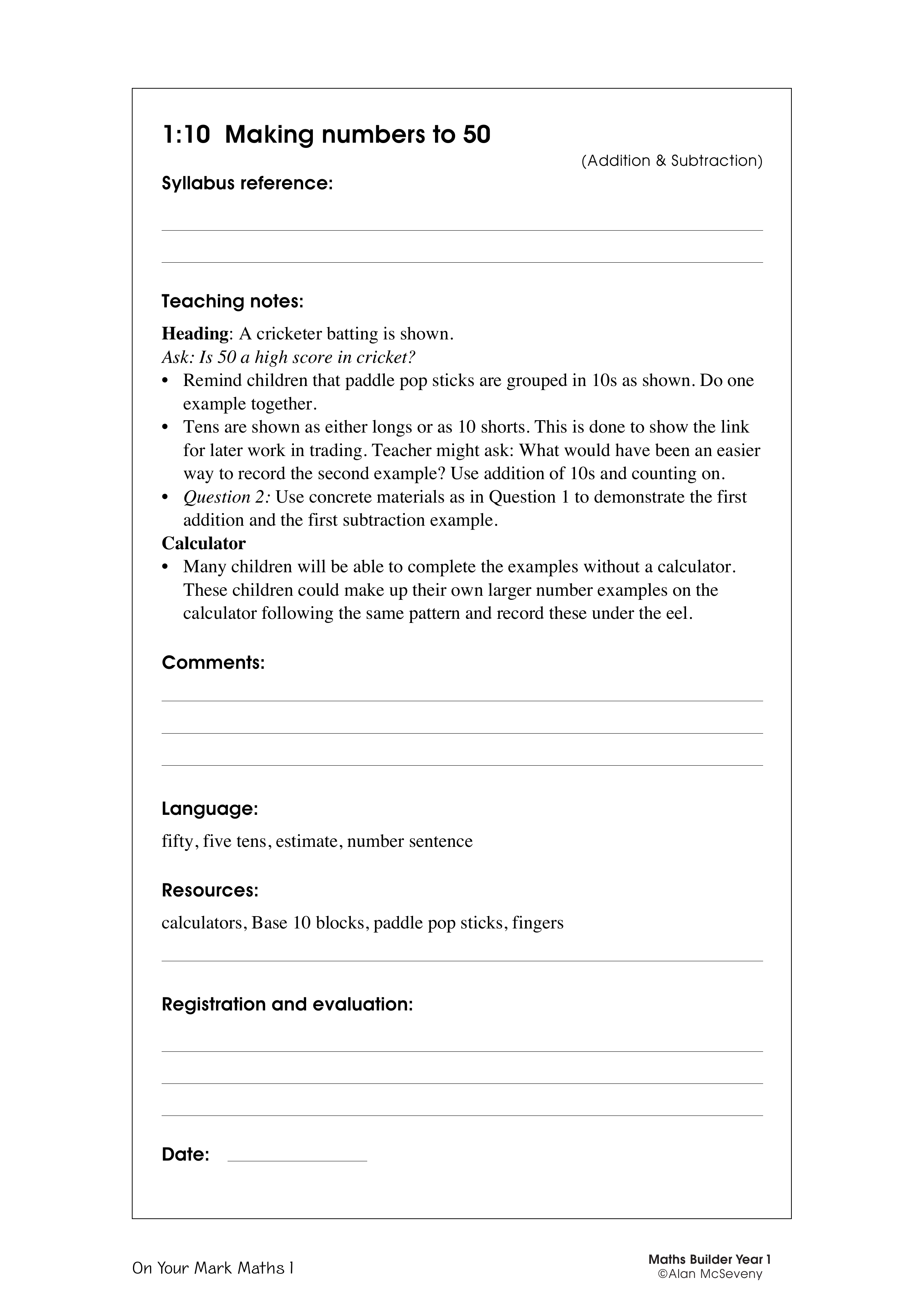 Making numbers to 50 — worksheet preview