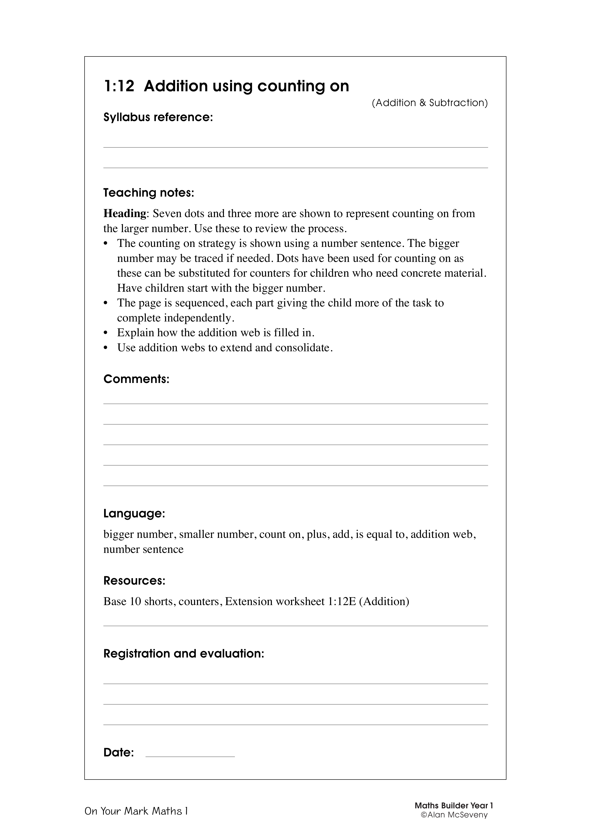 Addition using counting on — worksheet preview