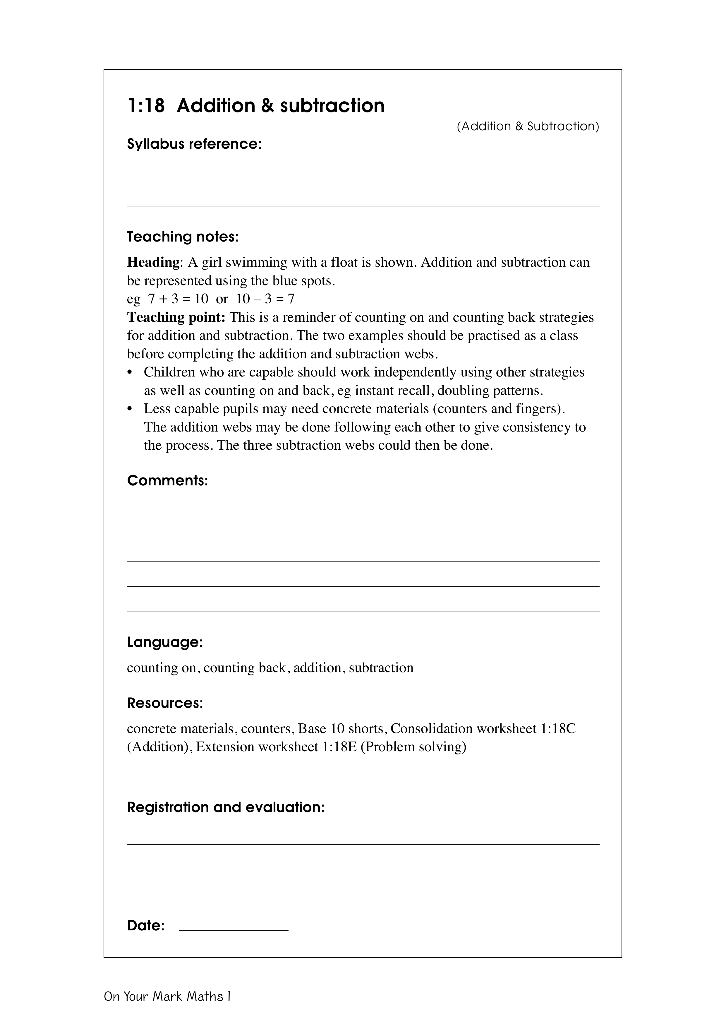 Addition & subtraction — worksheet preview