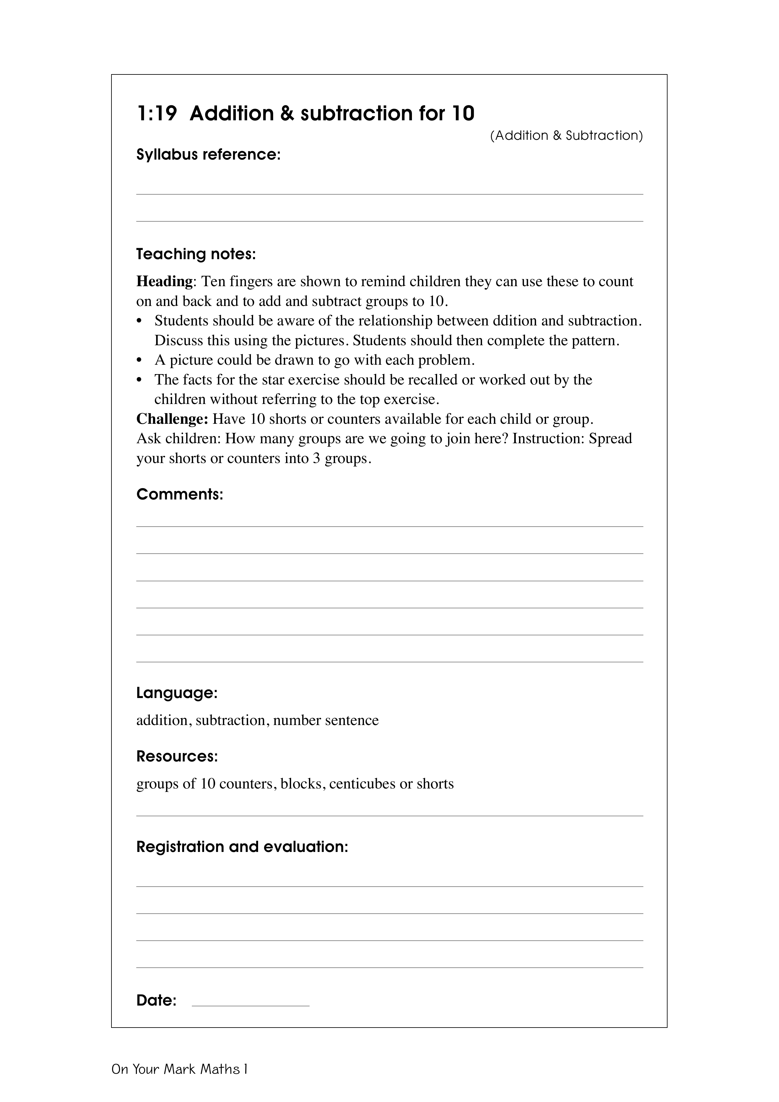 Addition & subtraction for 10 — worksheet preview