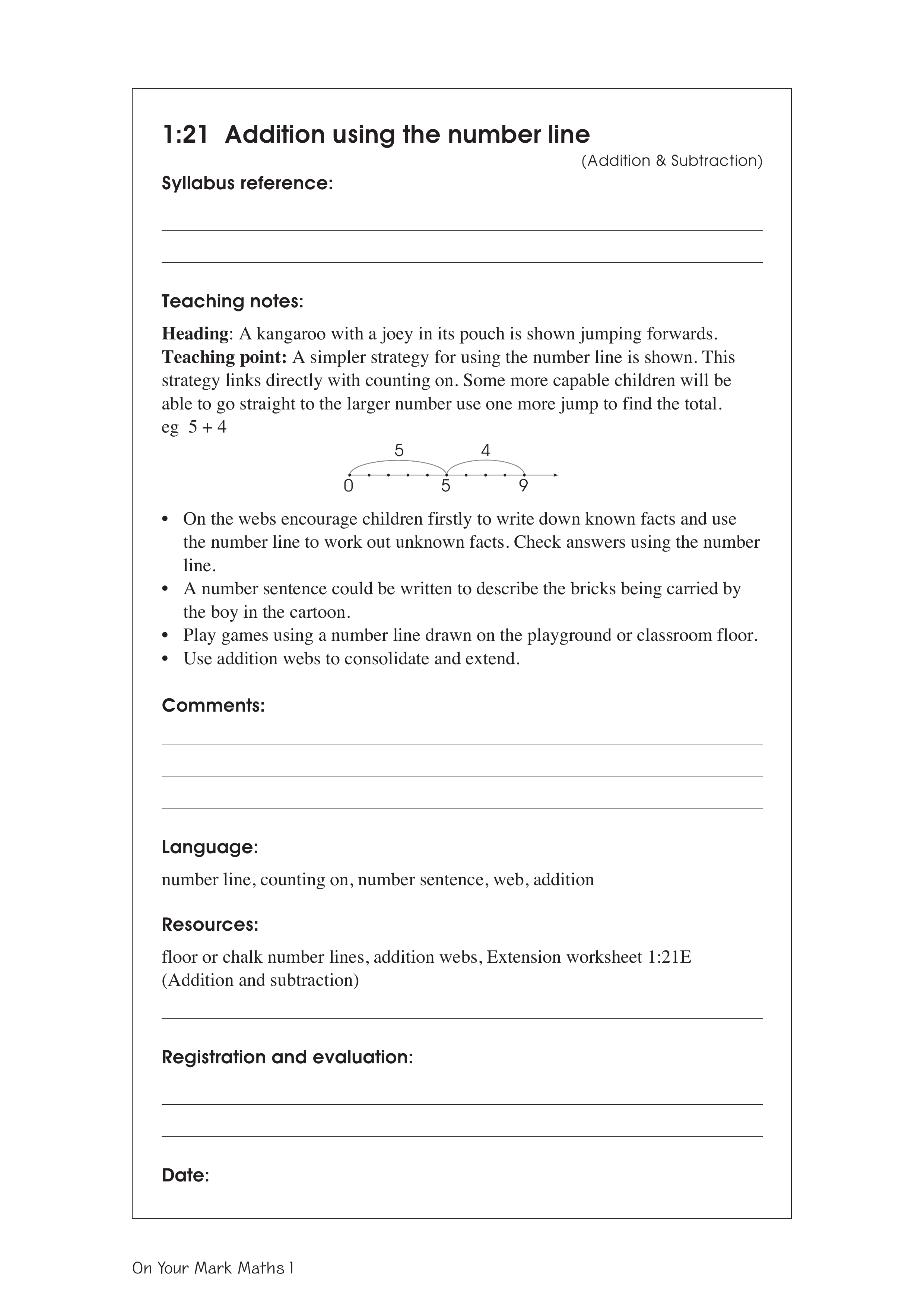 Addition using the number line — worksheet preview