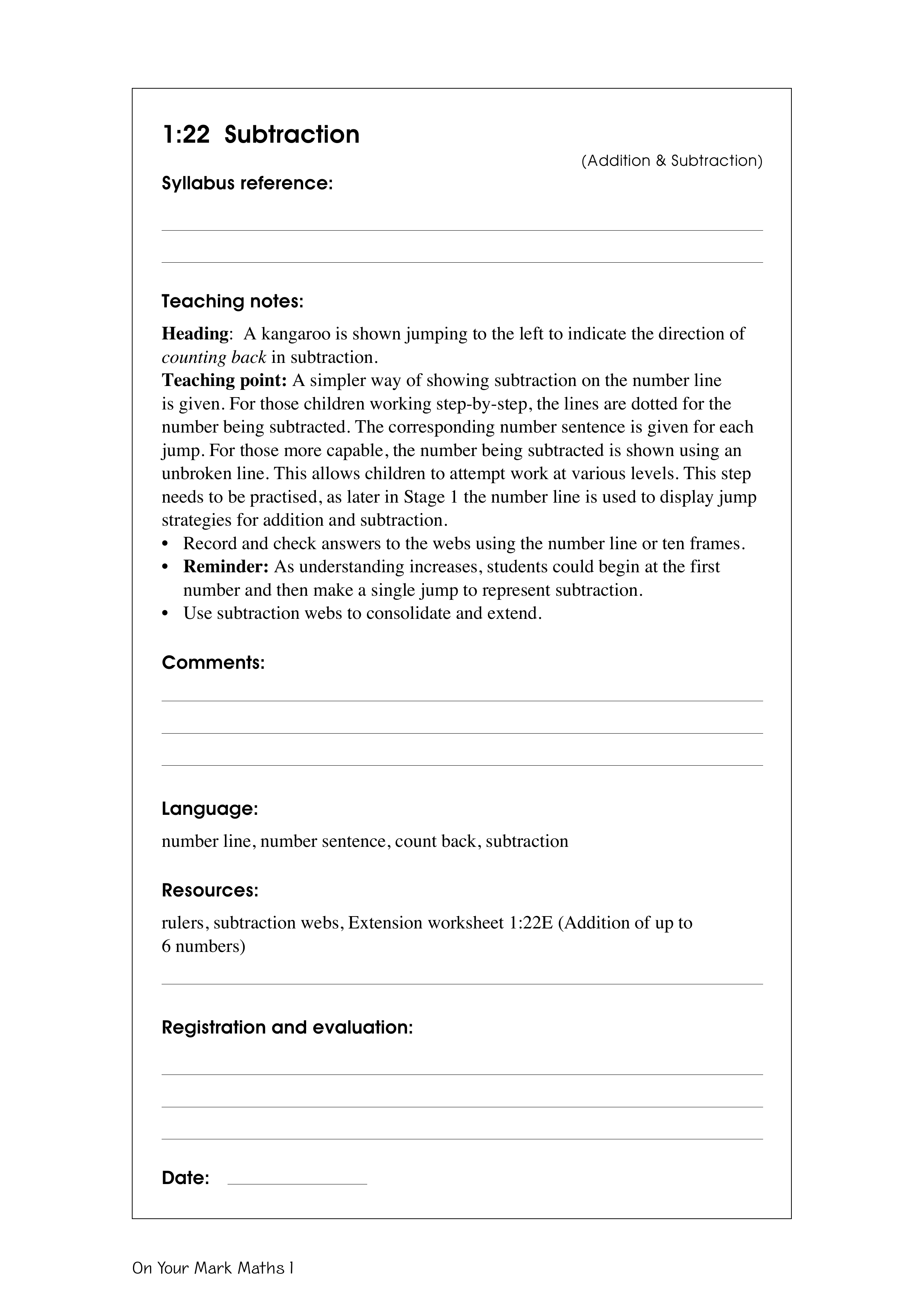 Subtraction — worksheet preview