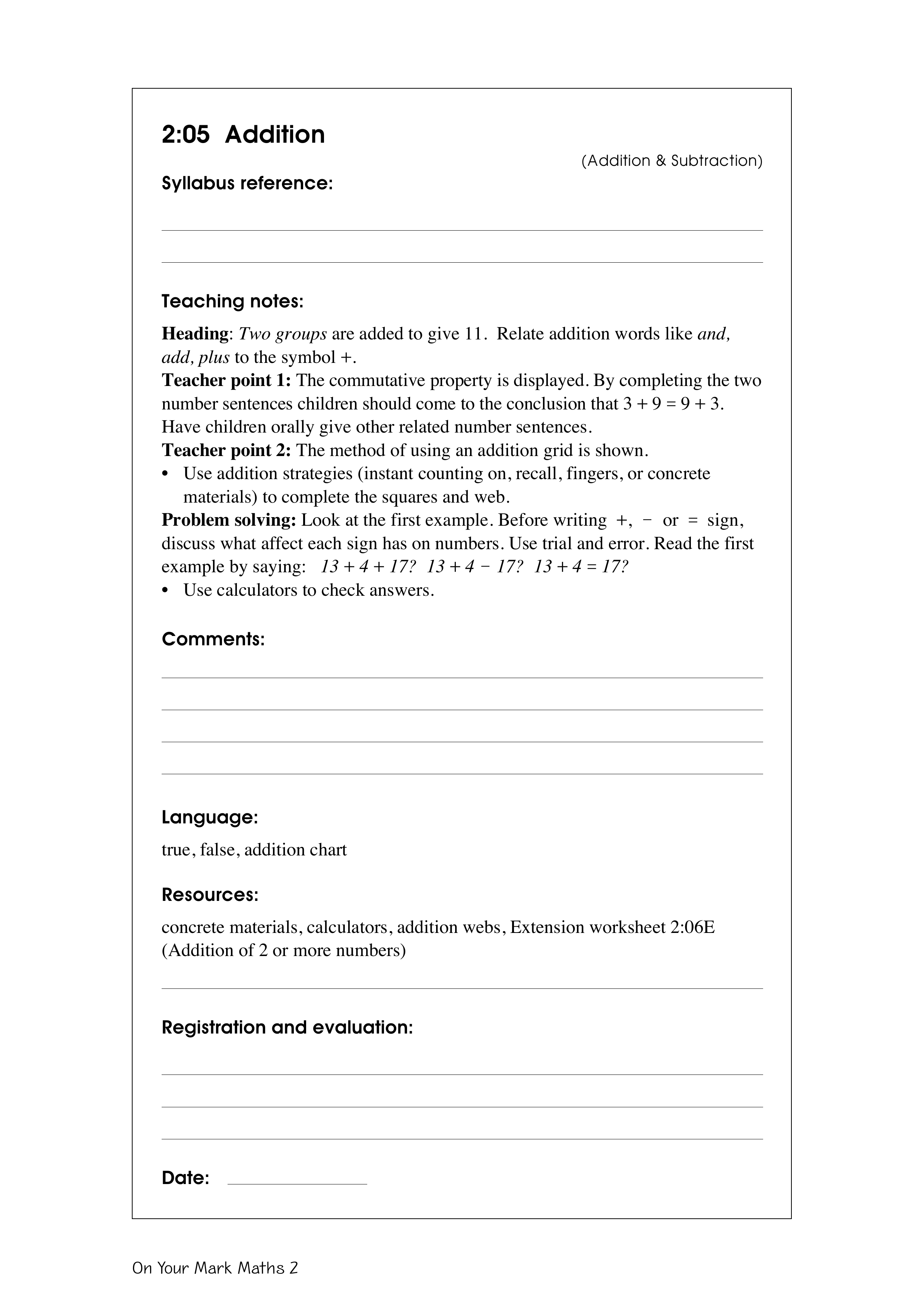 Addition — worksheet preview