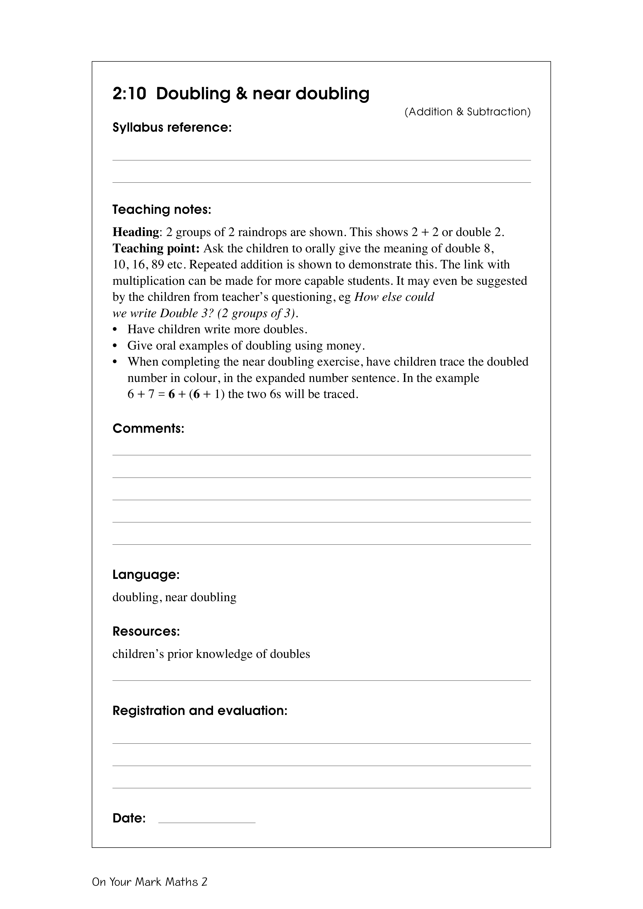 Doubling & near doubling — worksheet preview