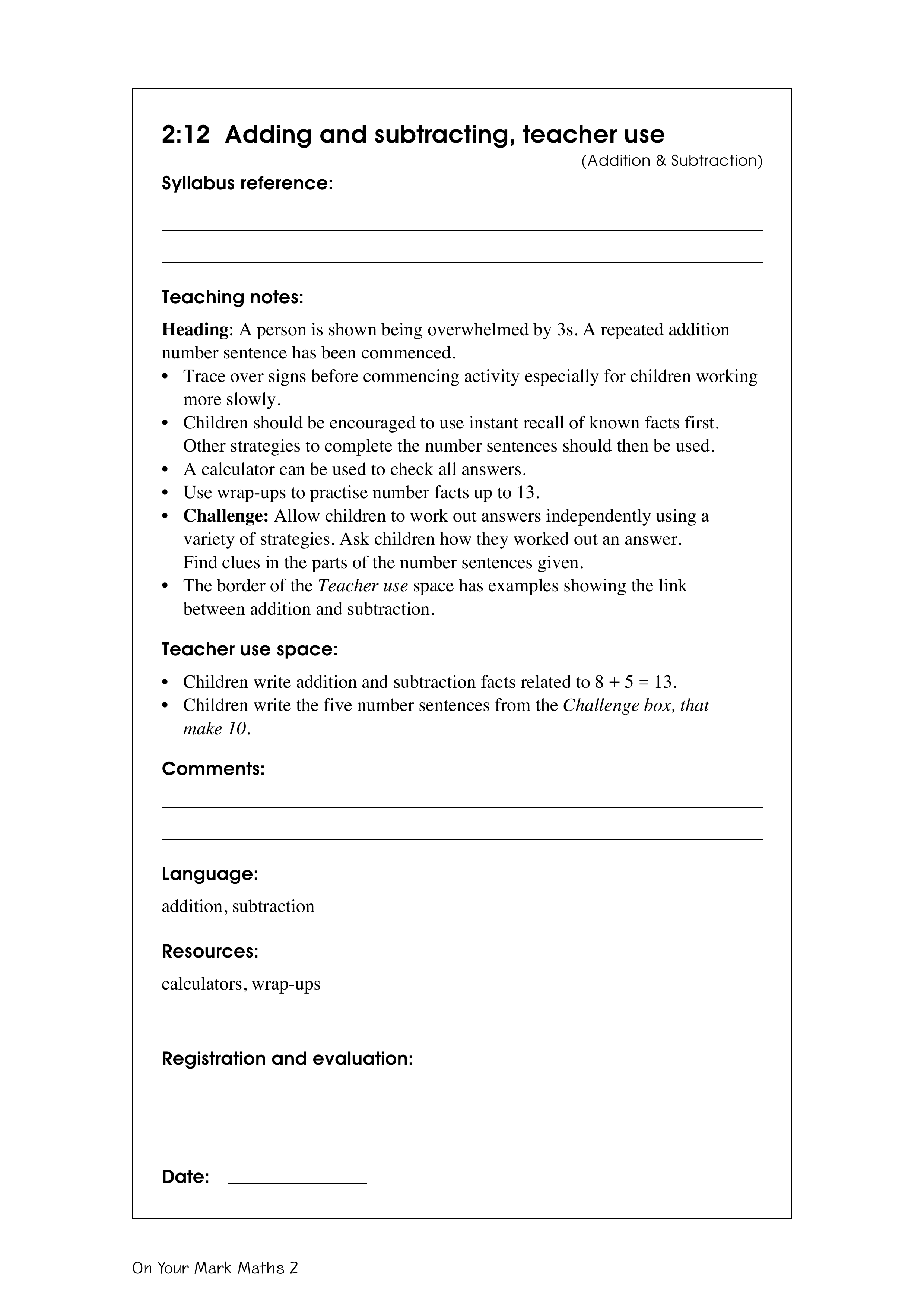 Adding and subtracting, teacher use — worksheet preview