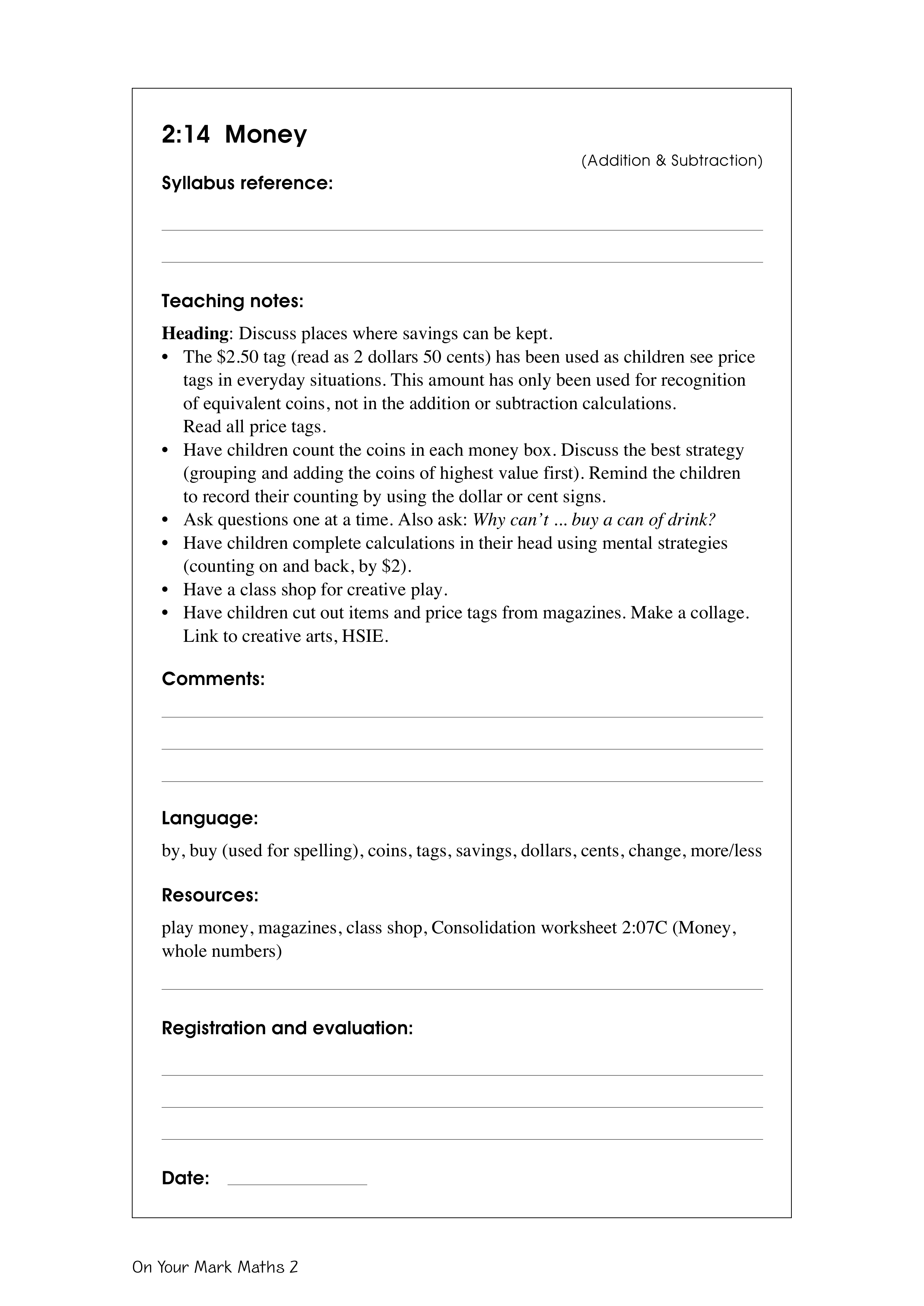 Money — worksheet preview