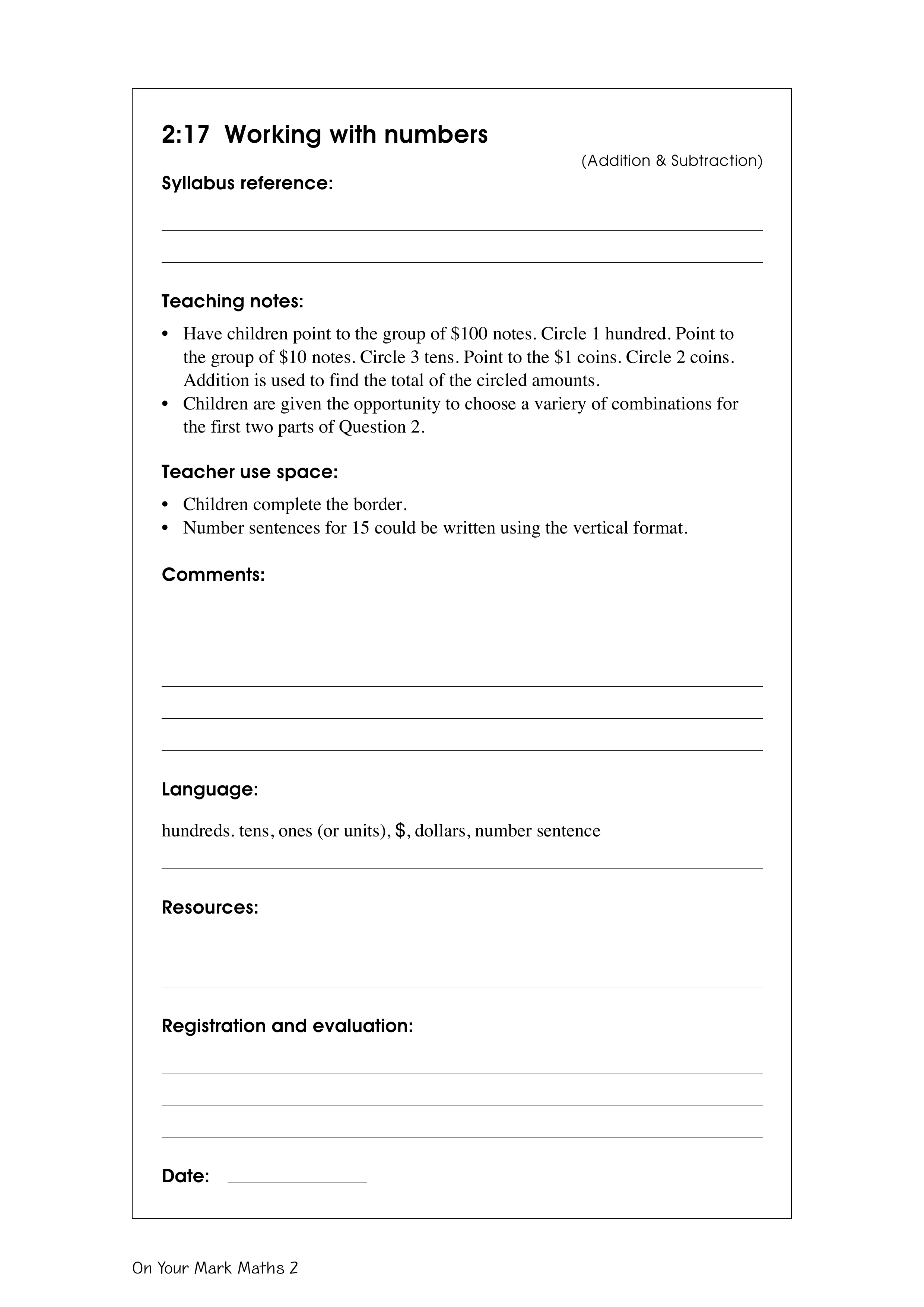 Working with numbers — worksheet preview