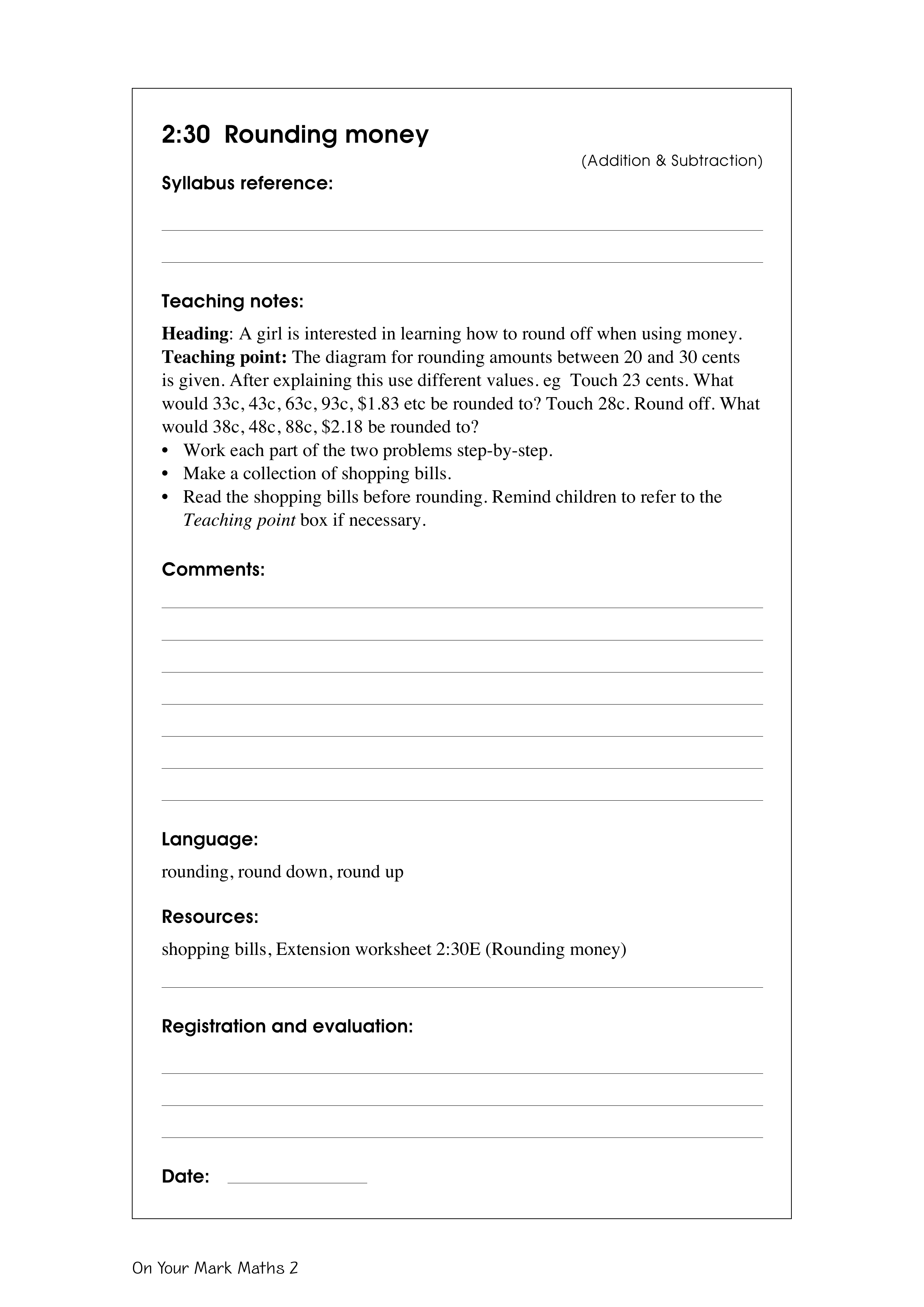 Rounding money — worksheet preview