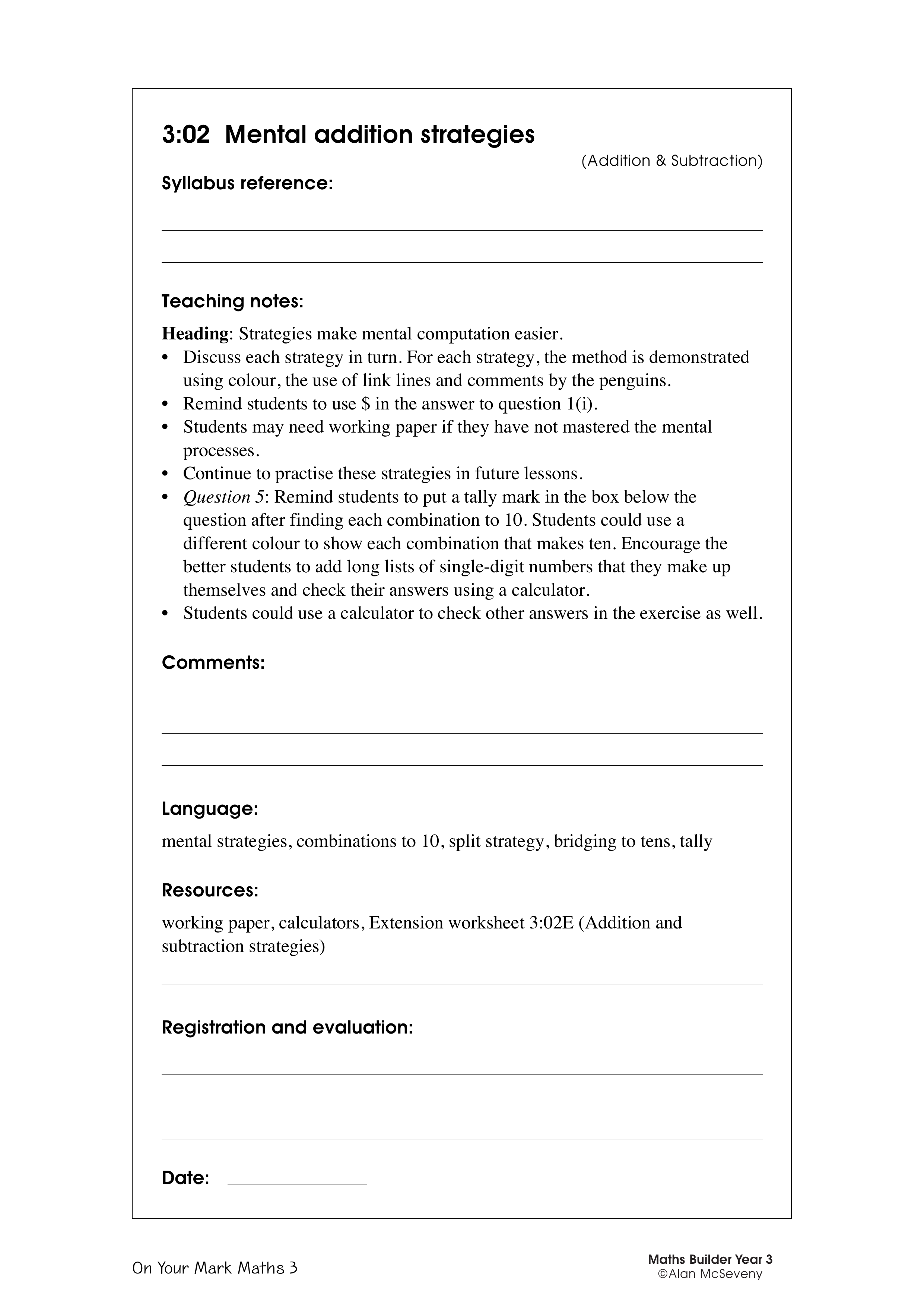 Mental addition strategies — worksheet preview