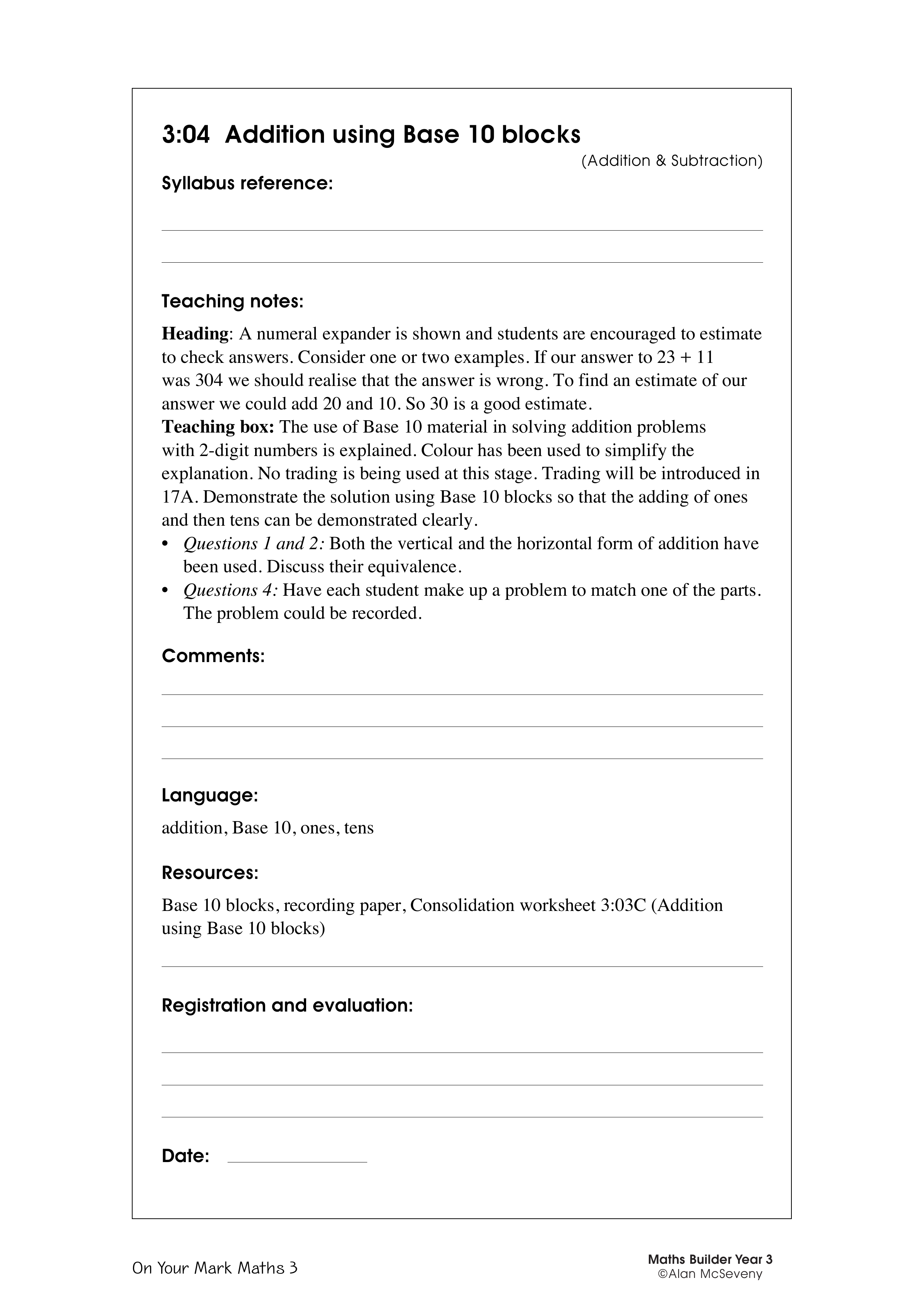 Addition using Base 10 blocks — worksheet preview