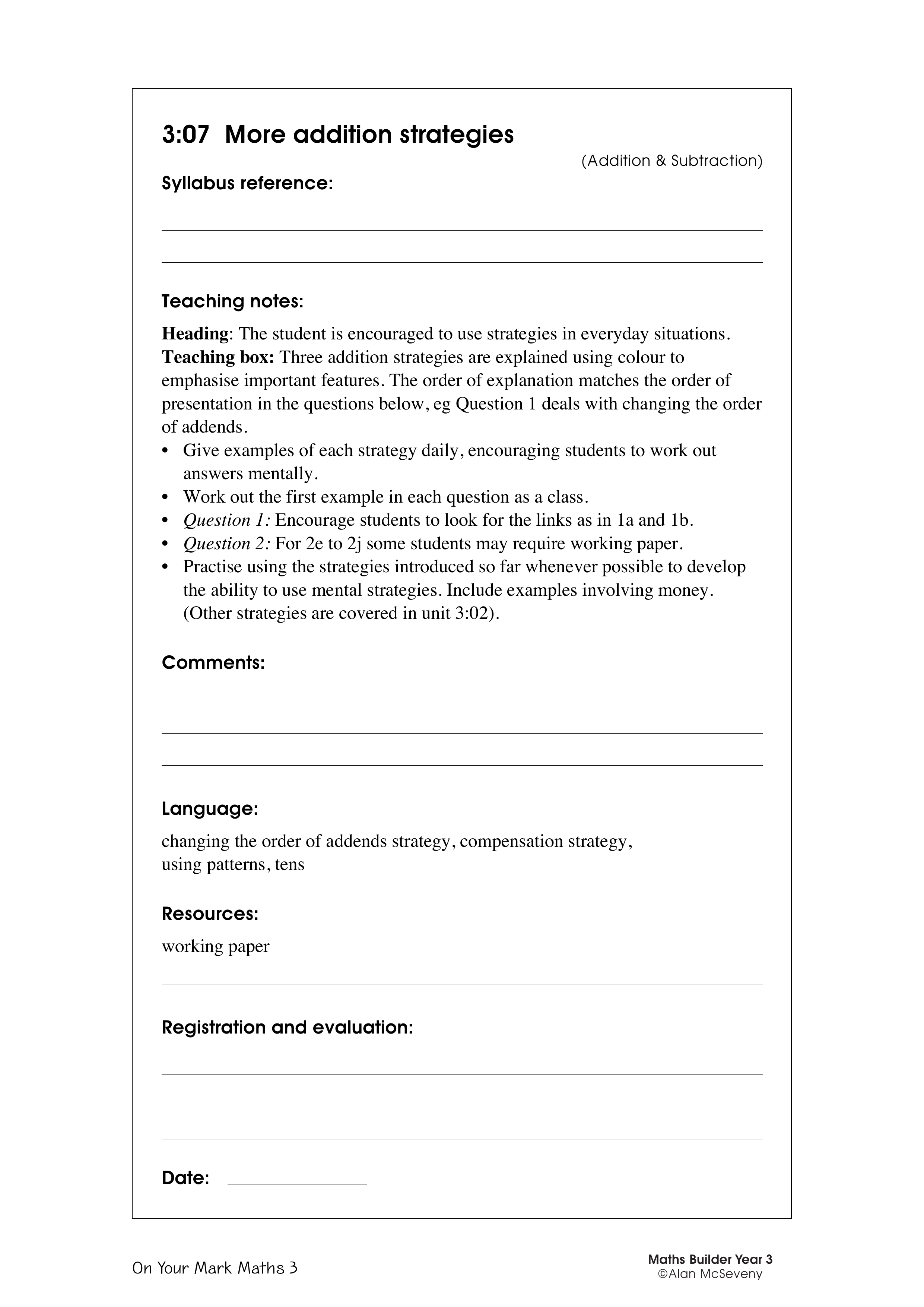 More addition stratgies — worksheet preview