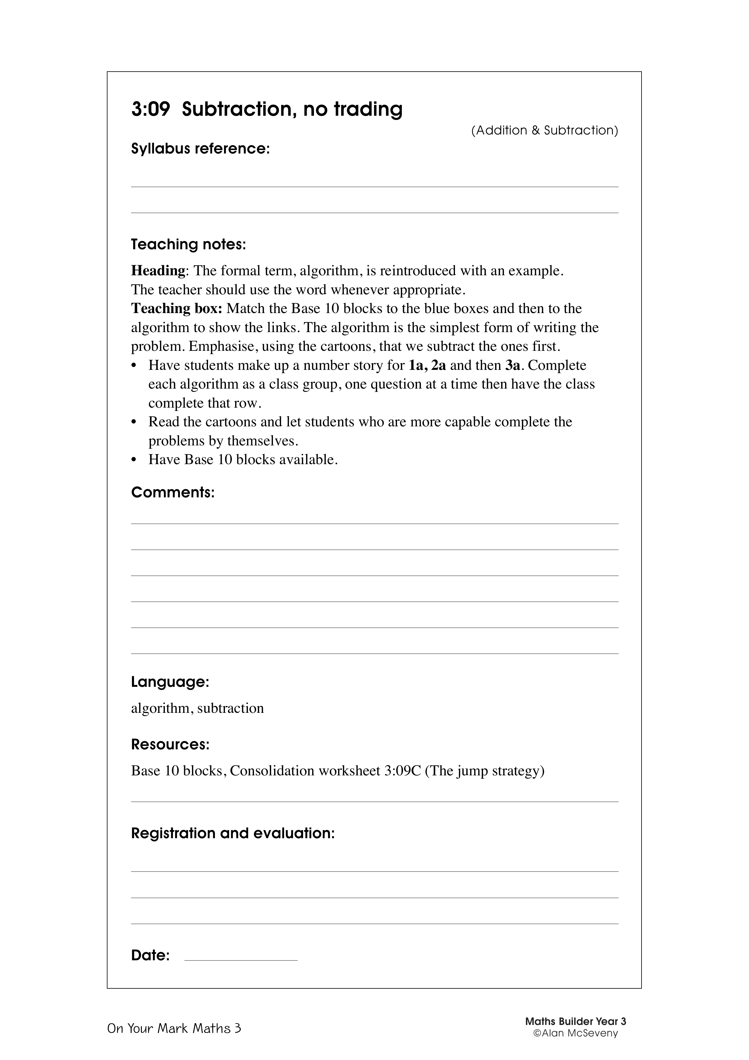 Subtraction, no trading — worksheet preview
