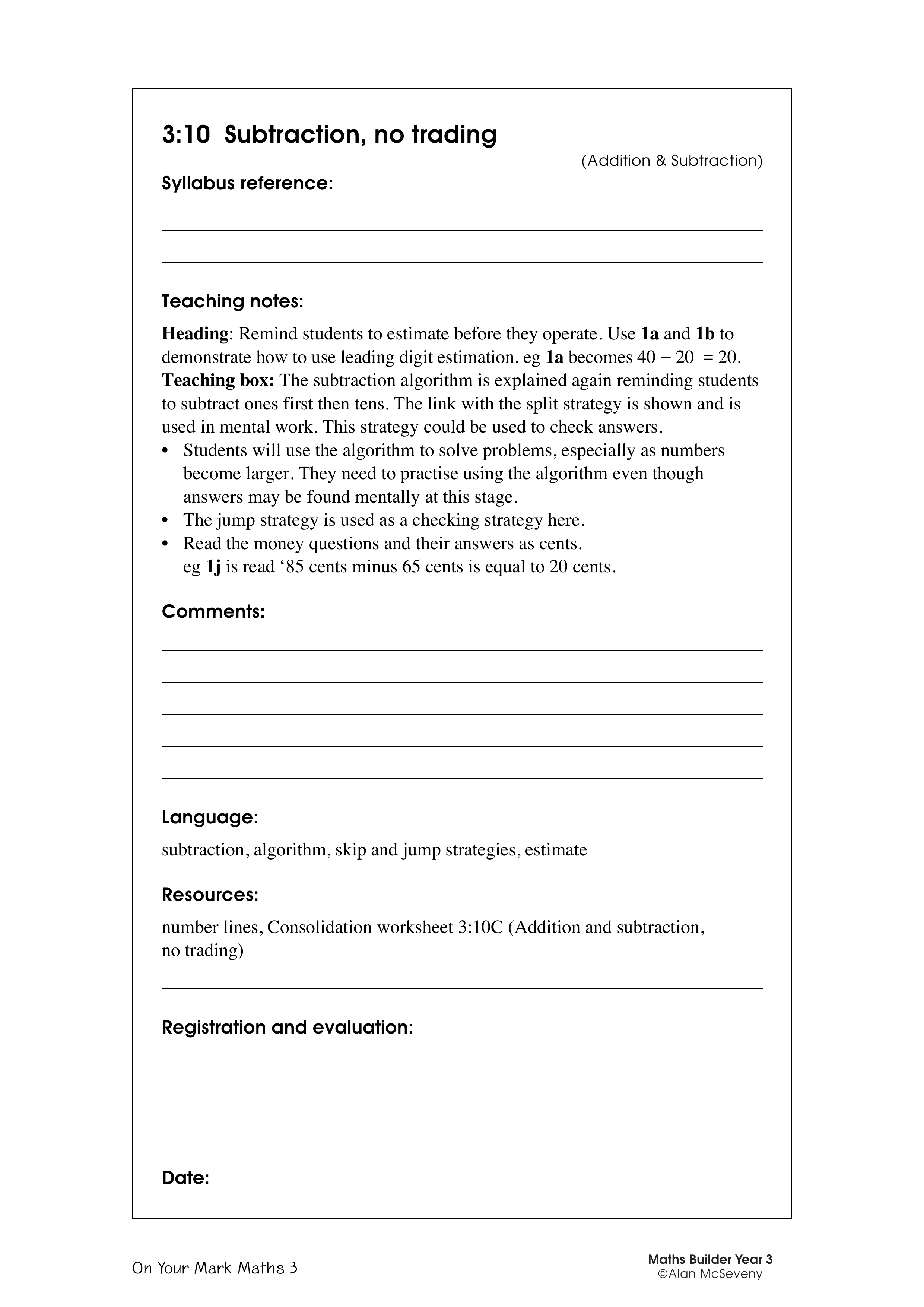 Subtraction, no trading — worksheet preview