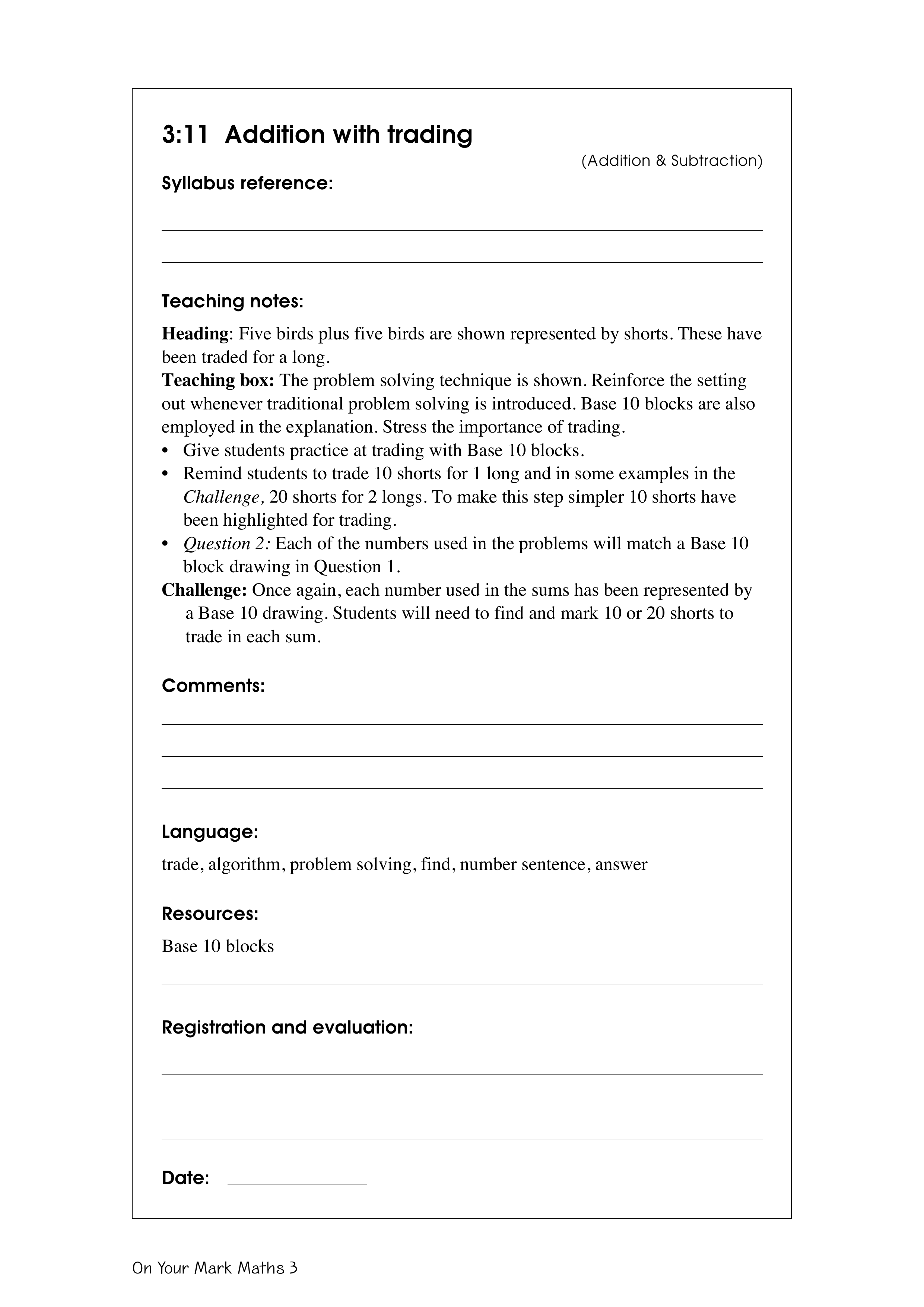 Addition with trading — worksheet preview
