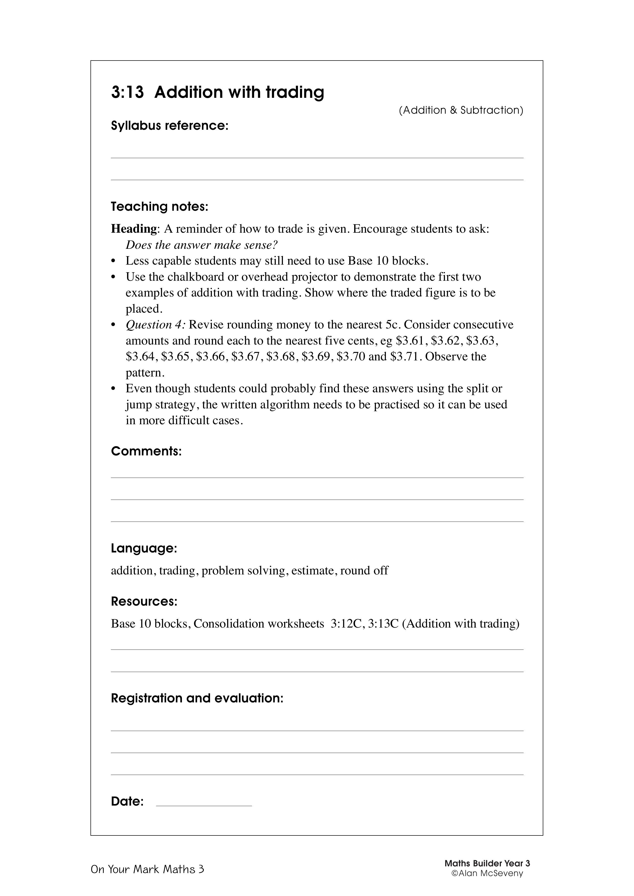 Addition with trading — worksheet preview