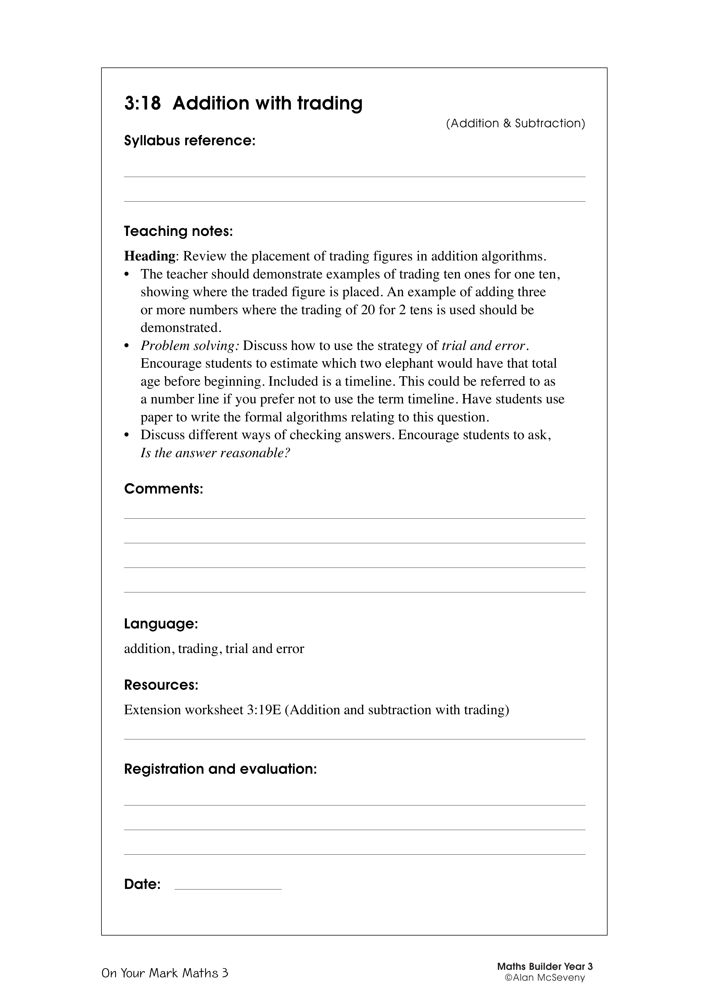 Addition with trading — worksheet preview