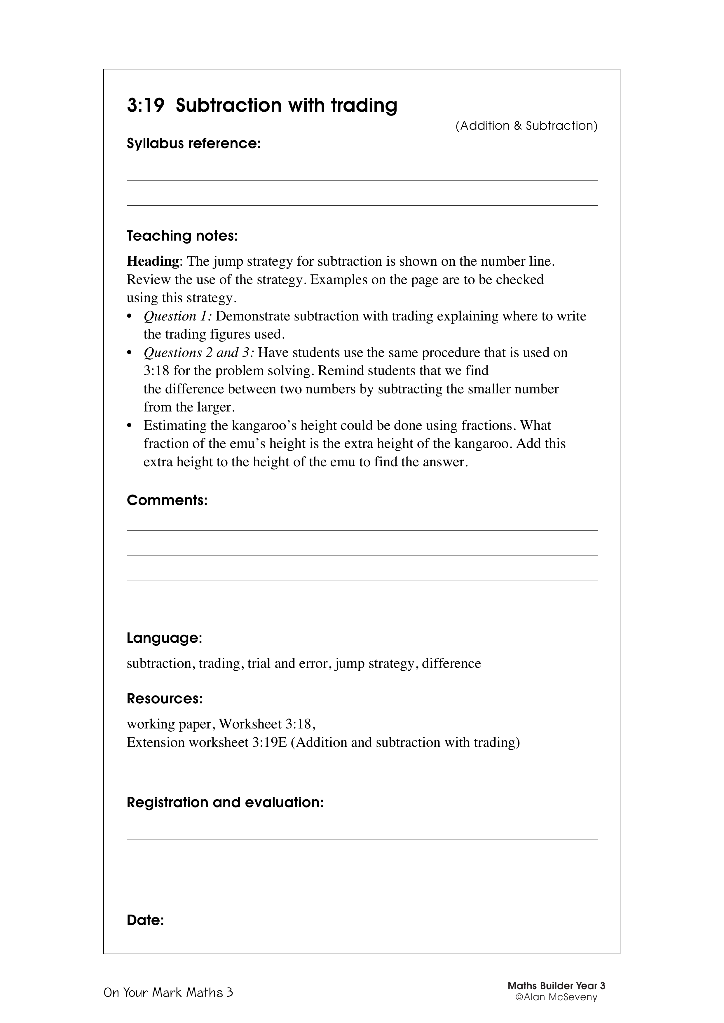 Subtraction with trading — worksheet preview