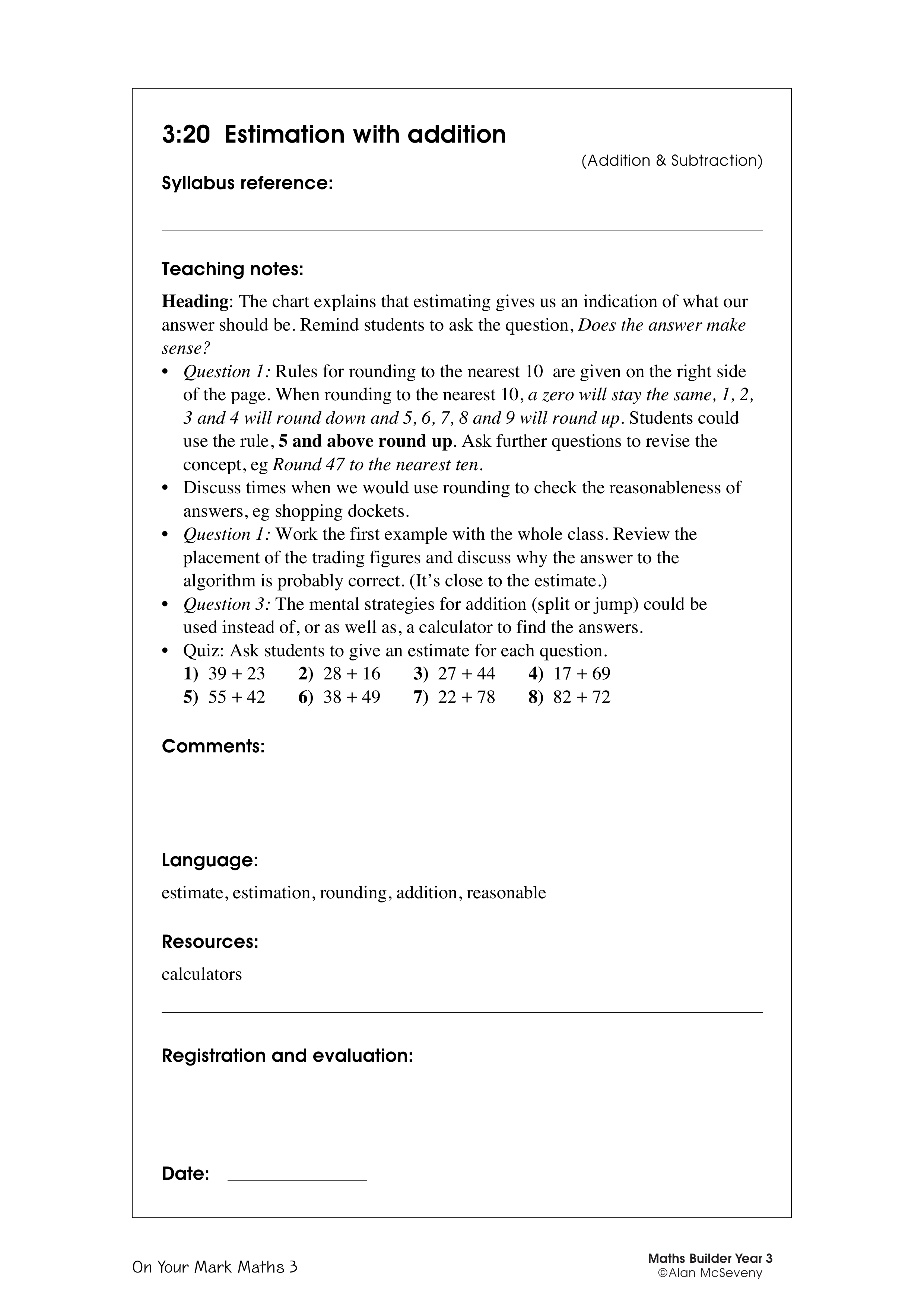 Estimation with addition — worksheet preview